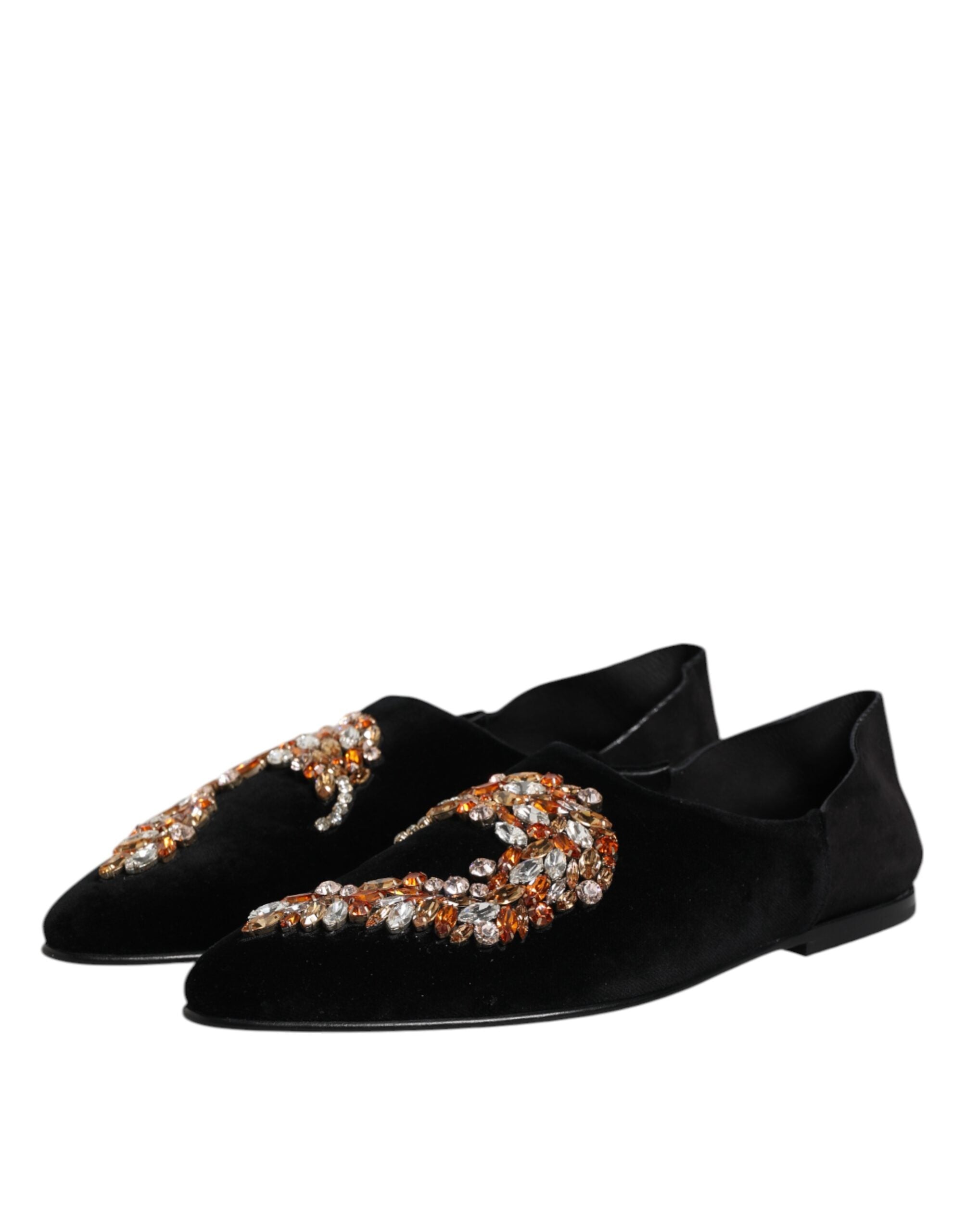 Dolce & Gabbana Schwarzer Samt verschönert Loafer Slip On Schuhe-4