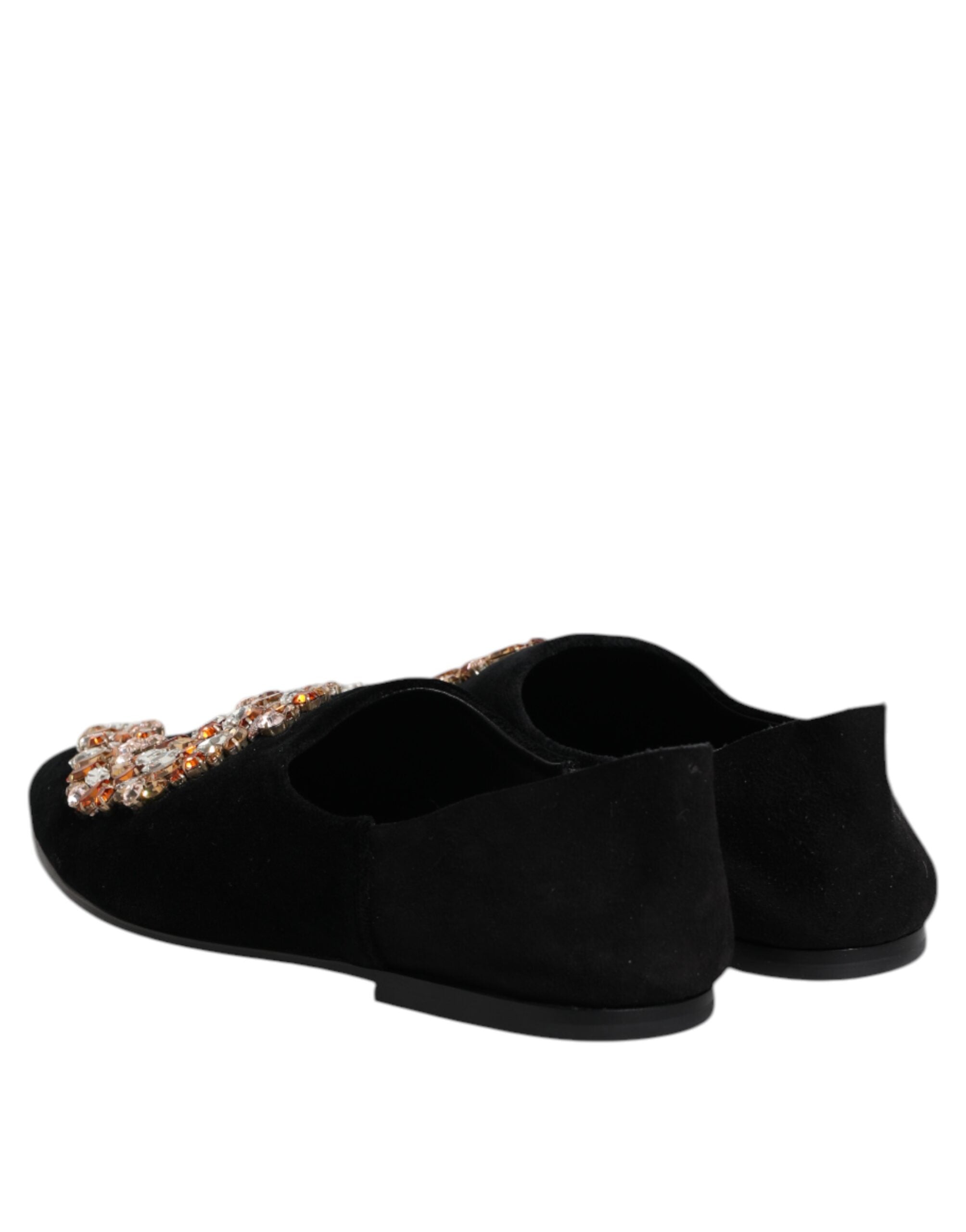 Dolce & Gabbana Schwarzer Samt verschönert Loafer Slip On Schuhe-5