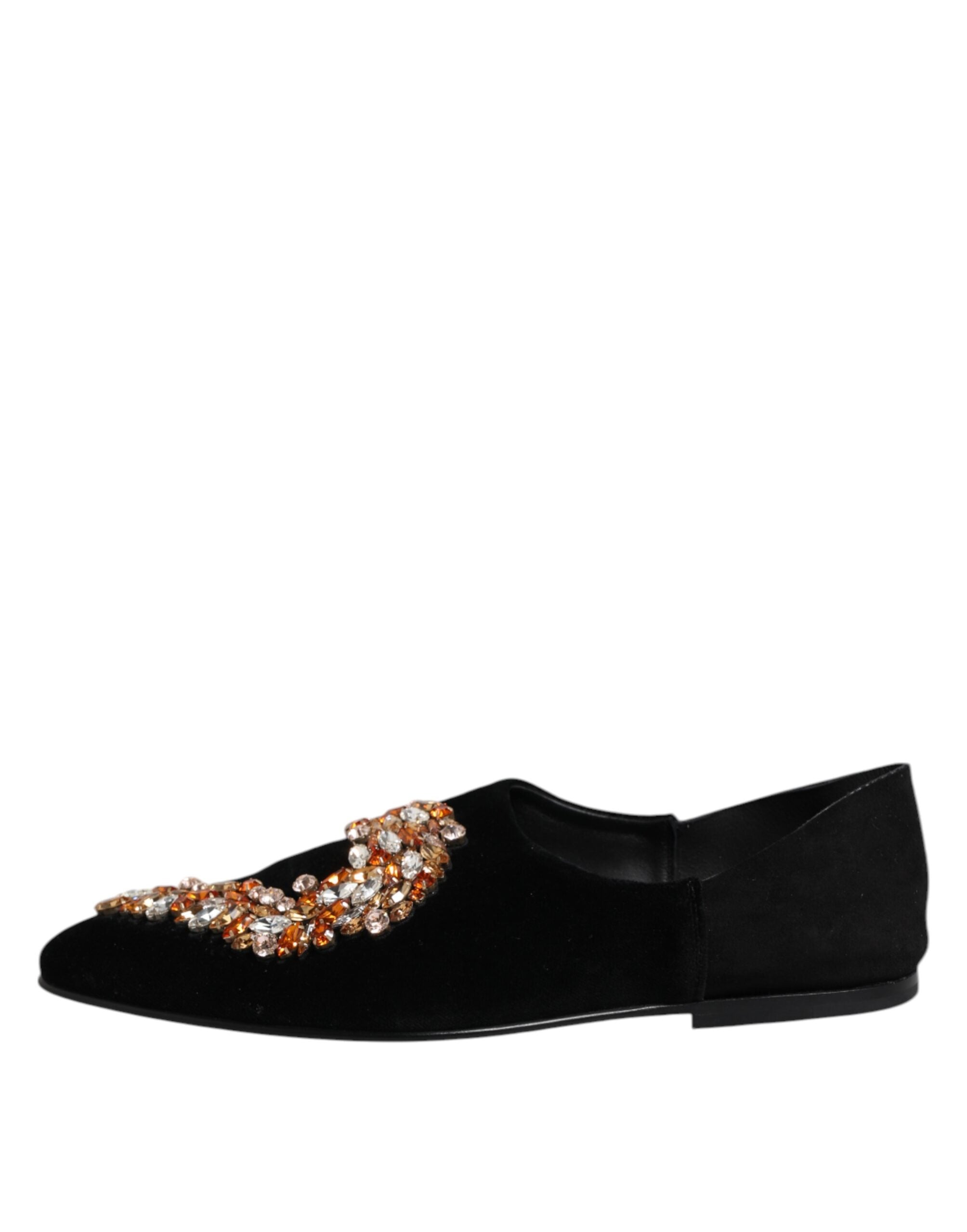 Dolce & Gabbana Schwarzer Samt verschönert Loafer Slip On Schuhe-6