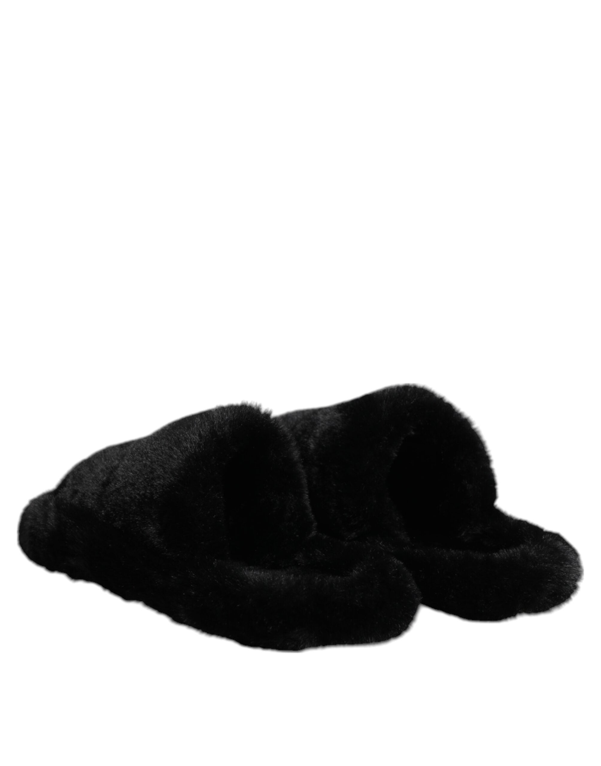 Dolce & Gabbana Black Polyester Velvet Slippers-5