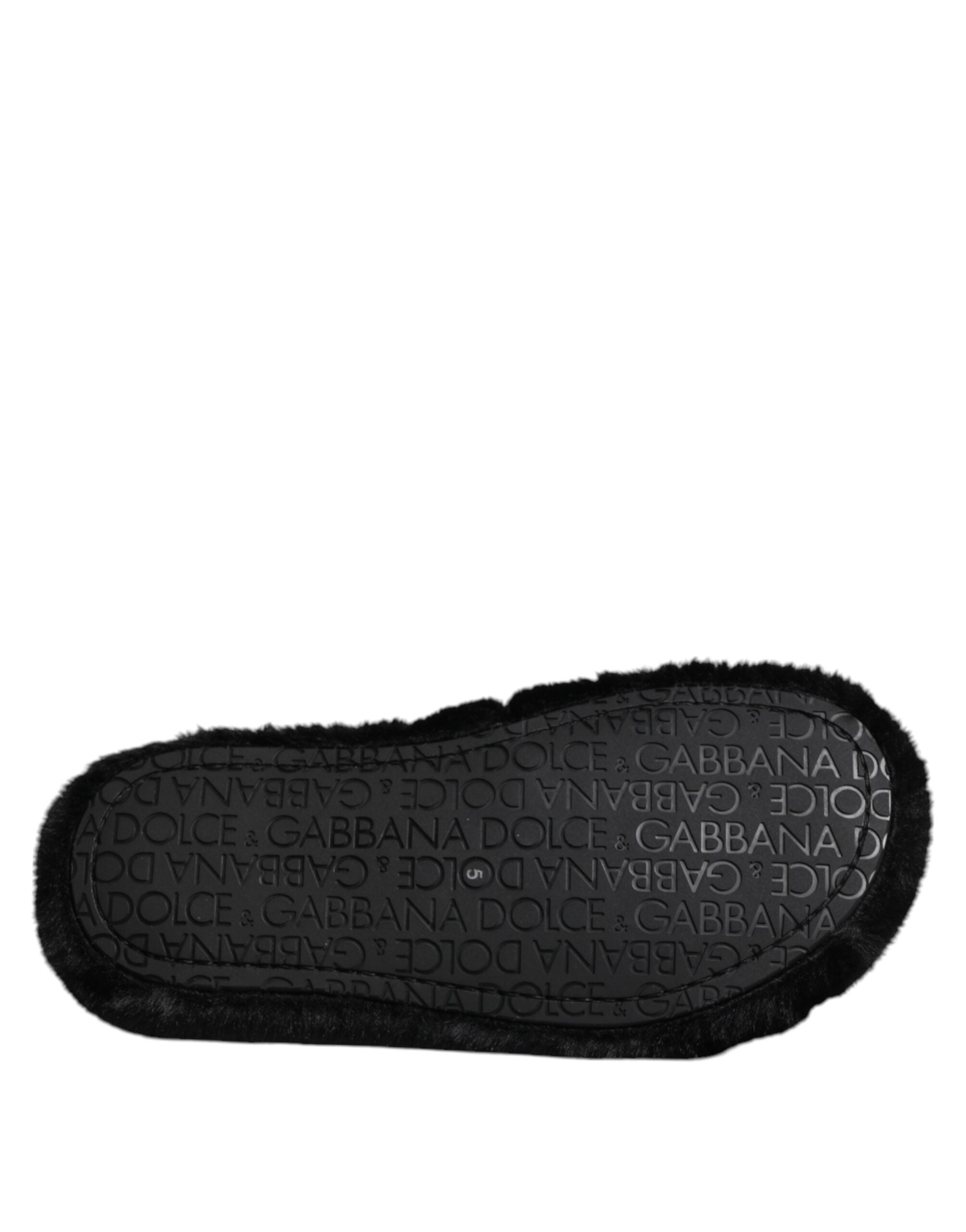 Dolce & Gabbana Black Polyester Velvet Slippers-8