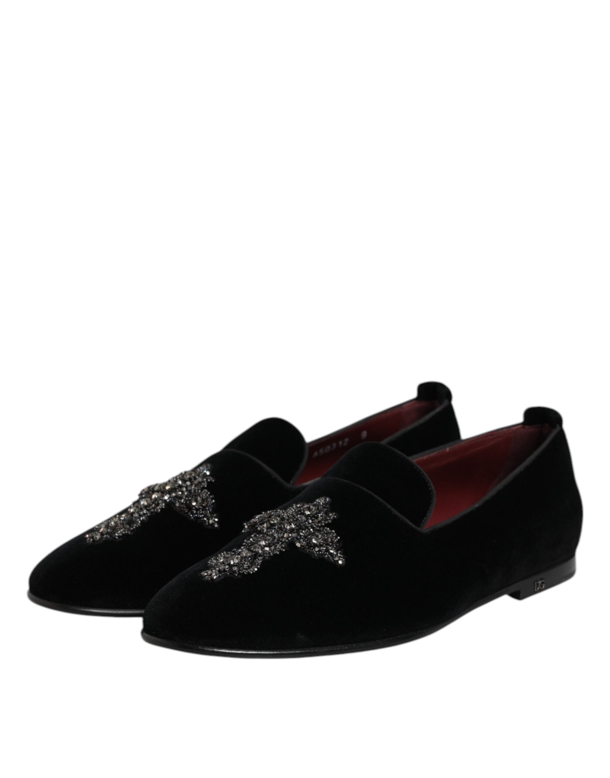 Zapatos mocasines sin cordones de terciopelo negro de Dolce & Gabbana-4