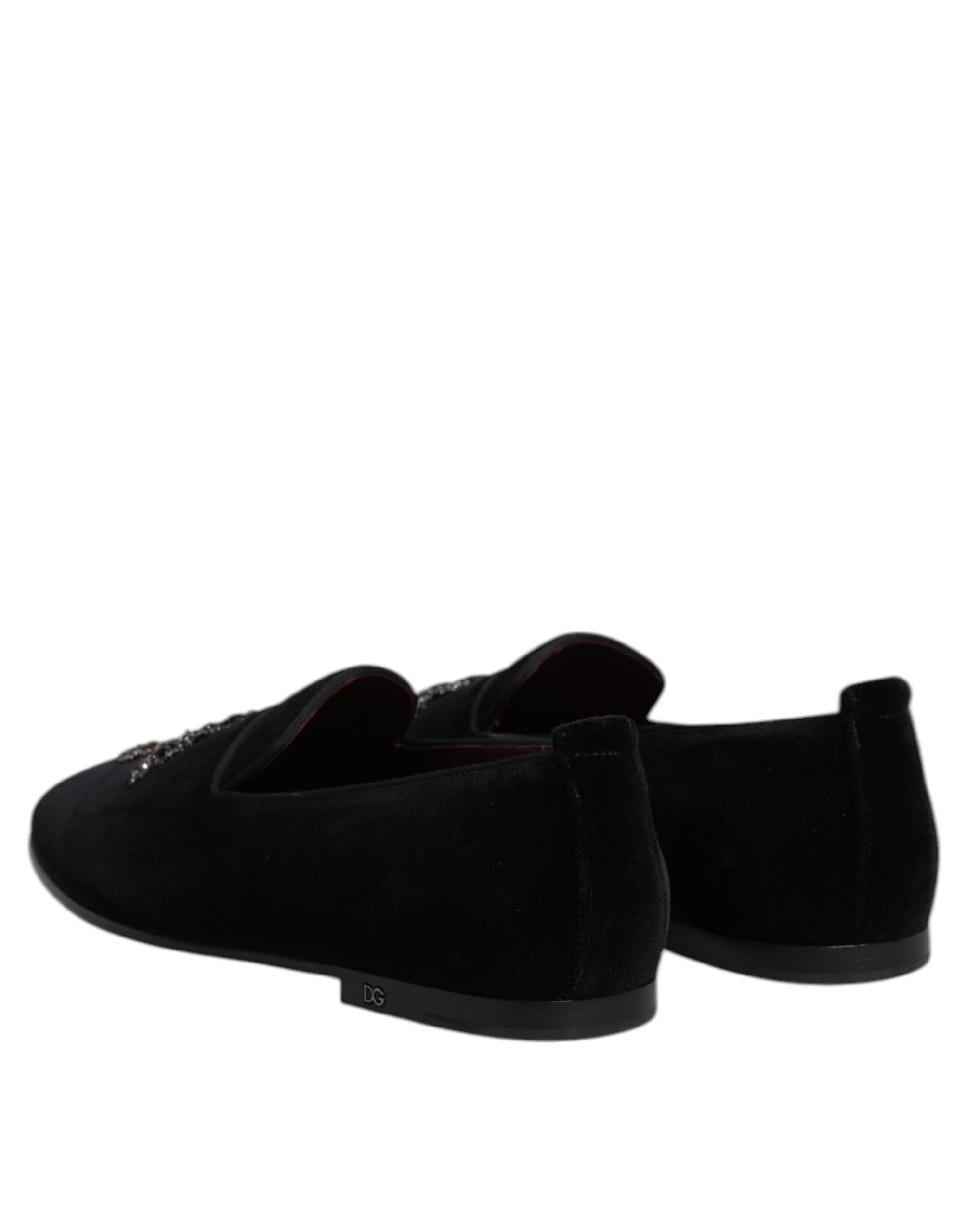 Zapatos mocasines sin cordones de terciopelo negro de Dolce & Gabbana-5