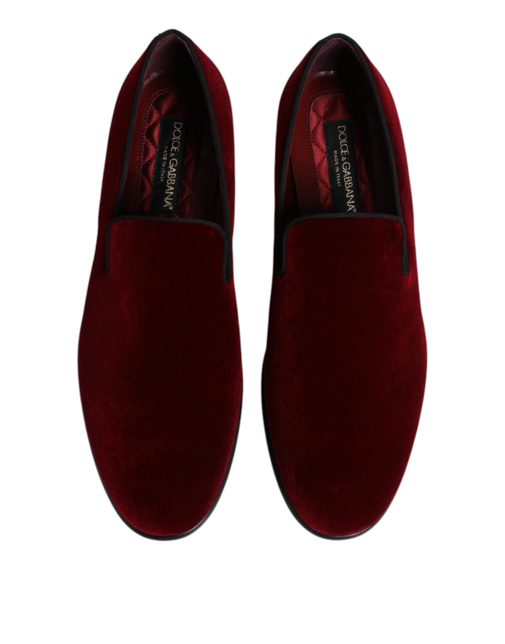 Dolce & Gabbana Red Cotton Velvet Slip-On Loafers Formal Shoes-3