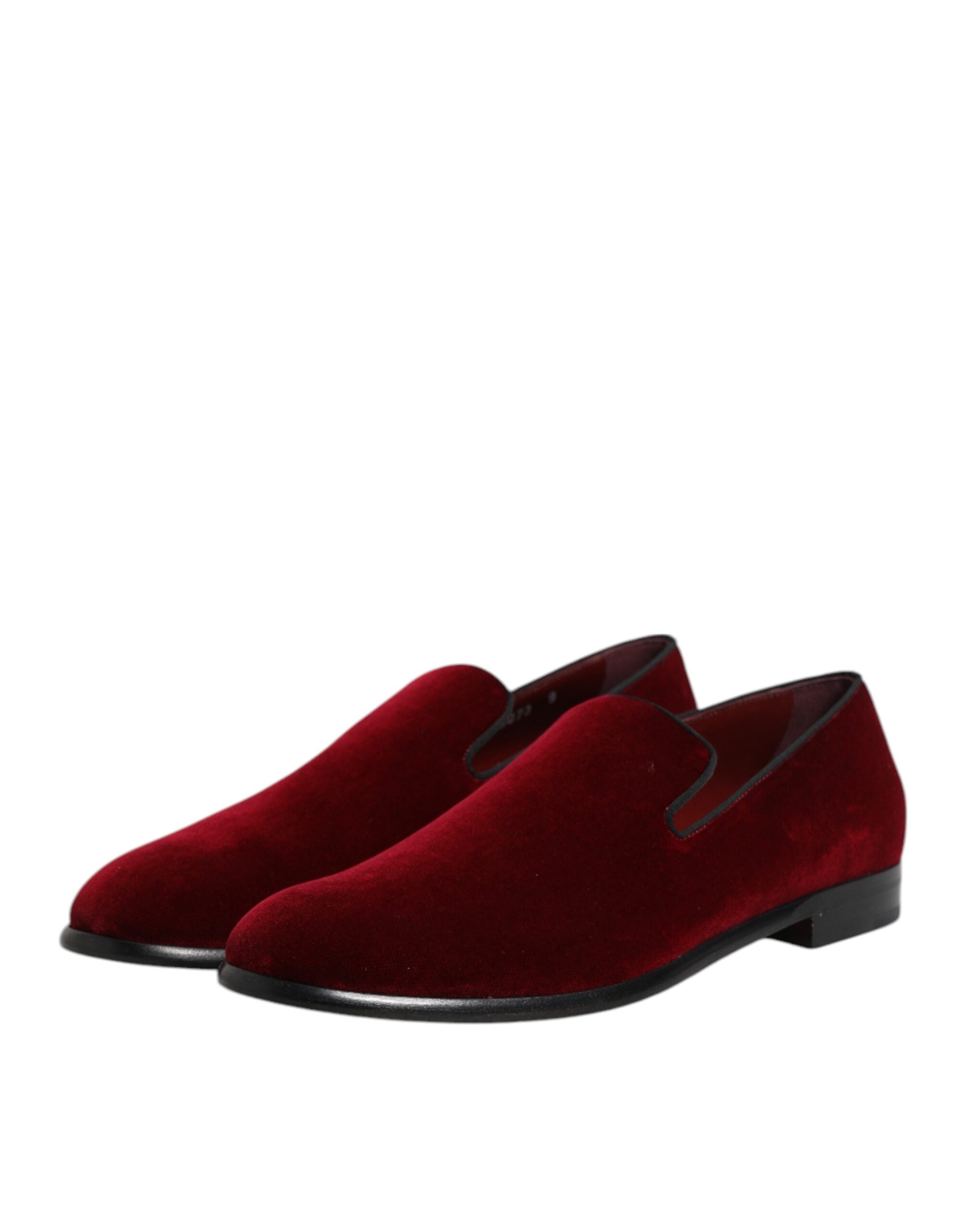 Dolce & Gabbana Red Cotton Velvet Slip-On Loafers Formal Shoes-4