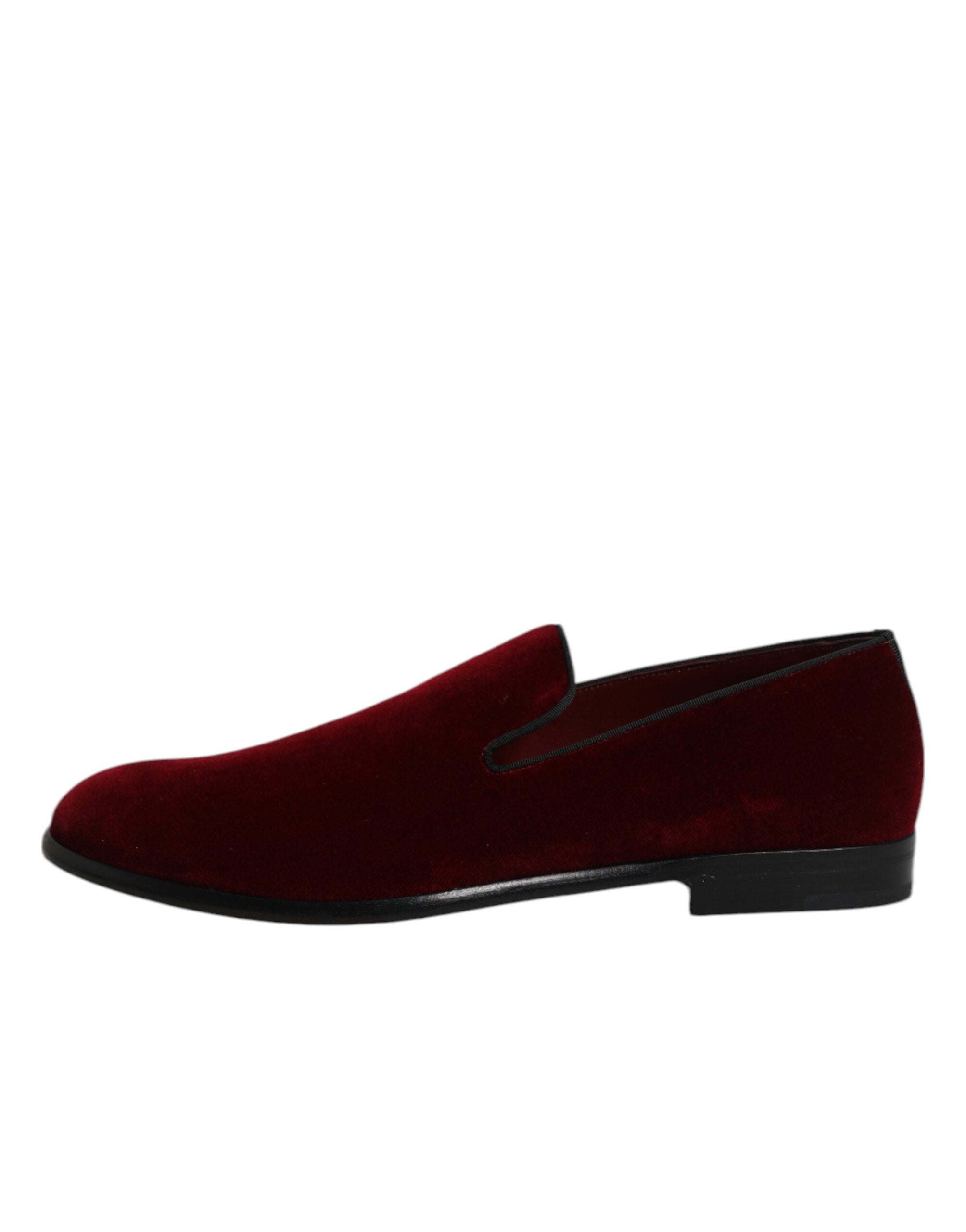 Dolce & Gabbana Red Cotton Velvet Slip-On Loafers Formal Shoes-6