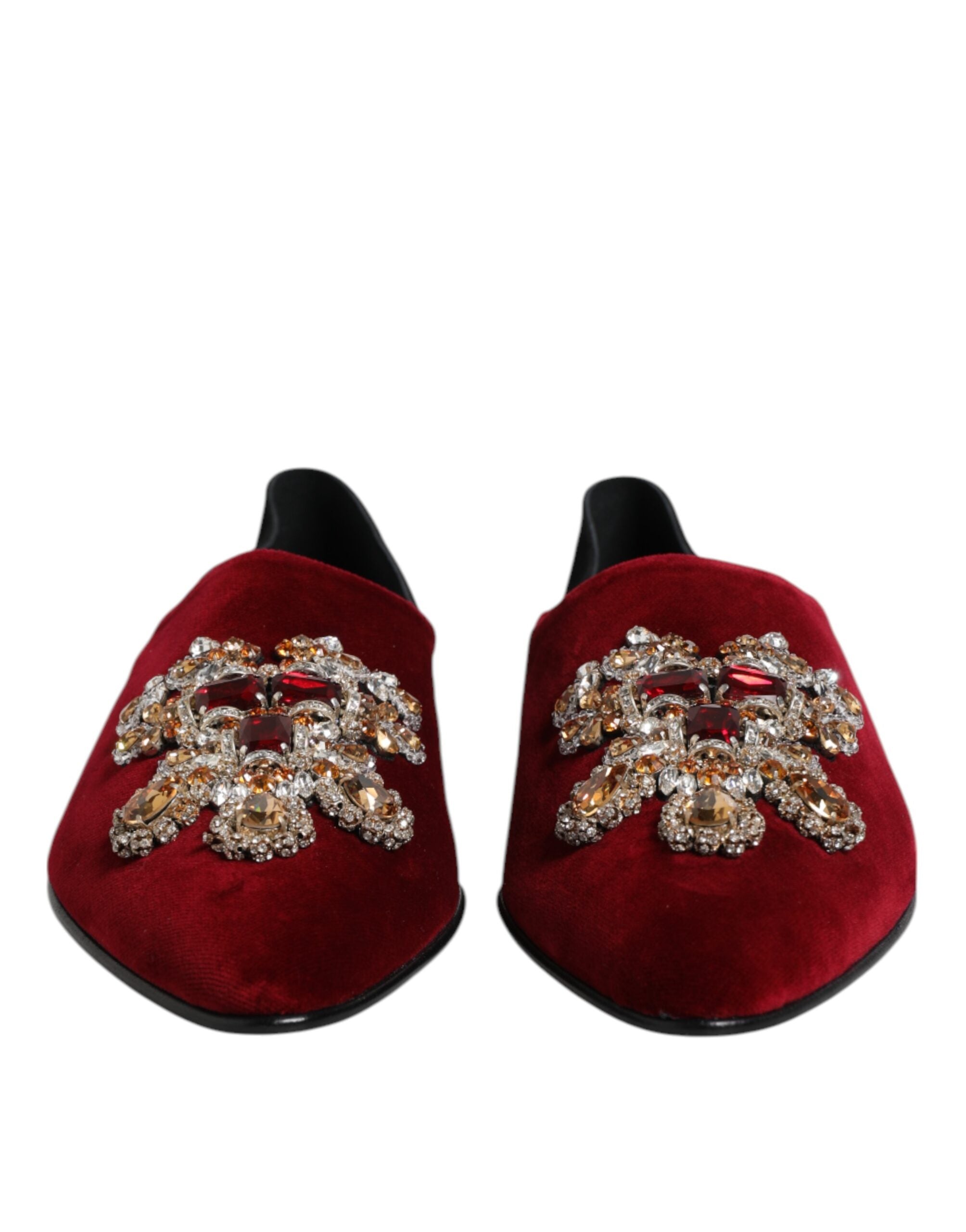 Dolce & Gabbana black and red velvet embellishes slip-on shoes-2
