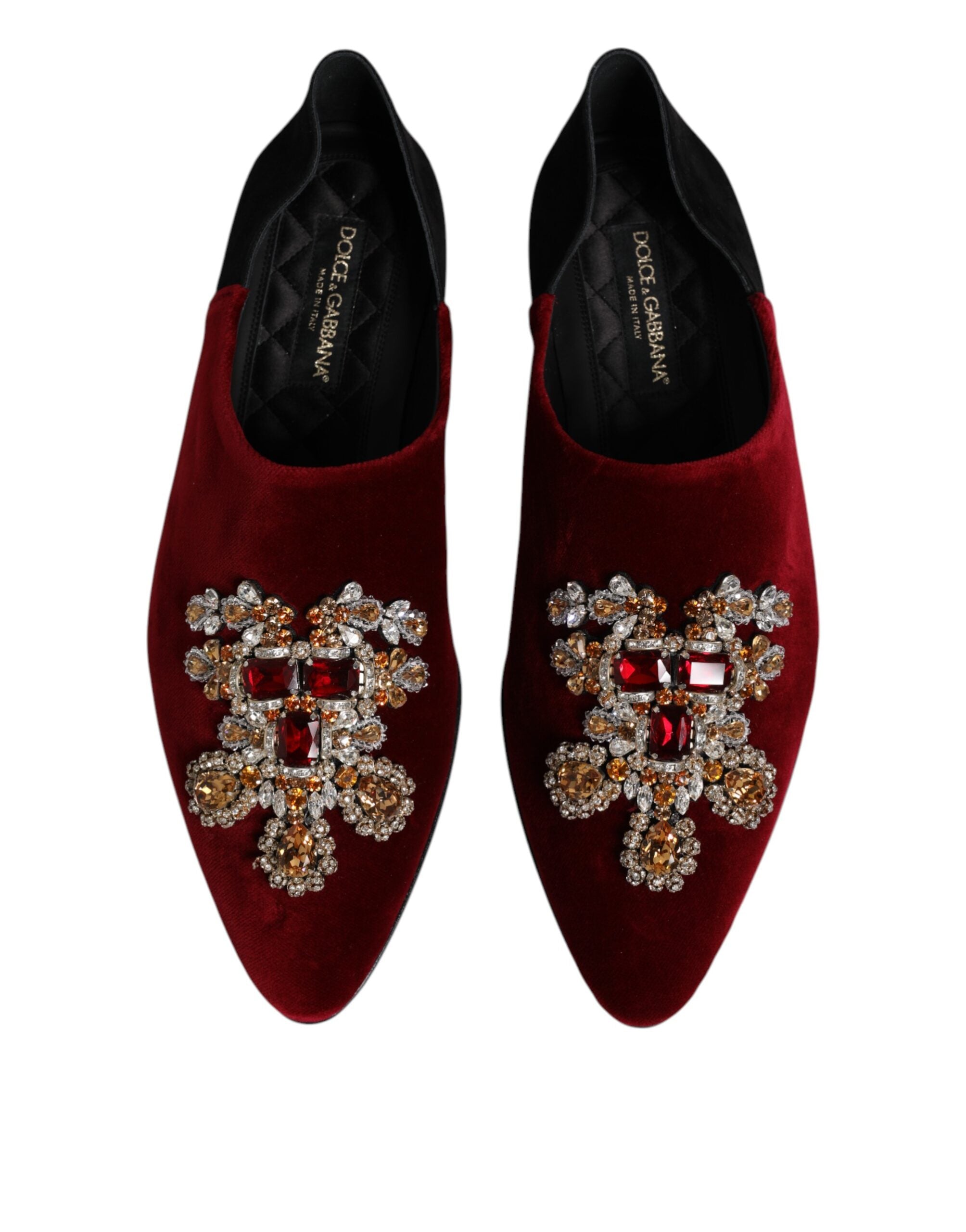 Dolce & Gabbana black and red velvet embellishes slip-on shoes-3
