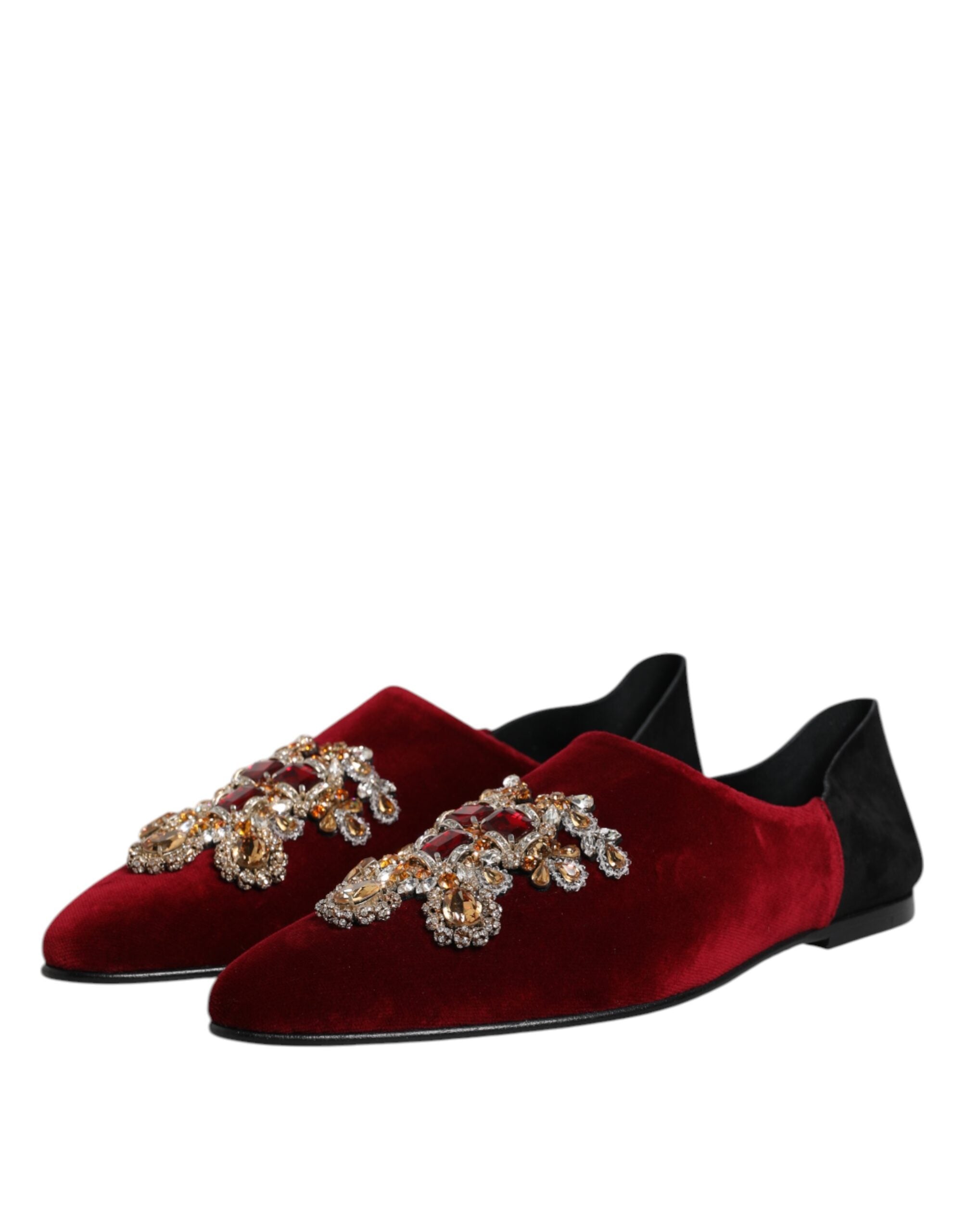 Dolce & Gabbana black and red velvet embellishes slip-on shoes-4