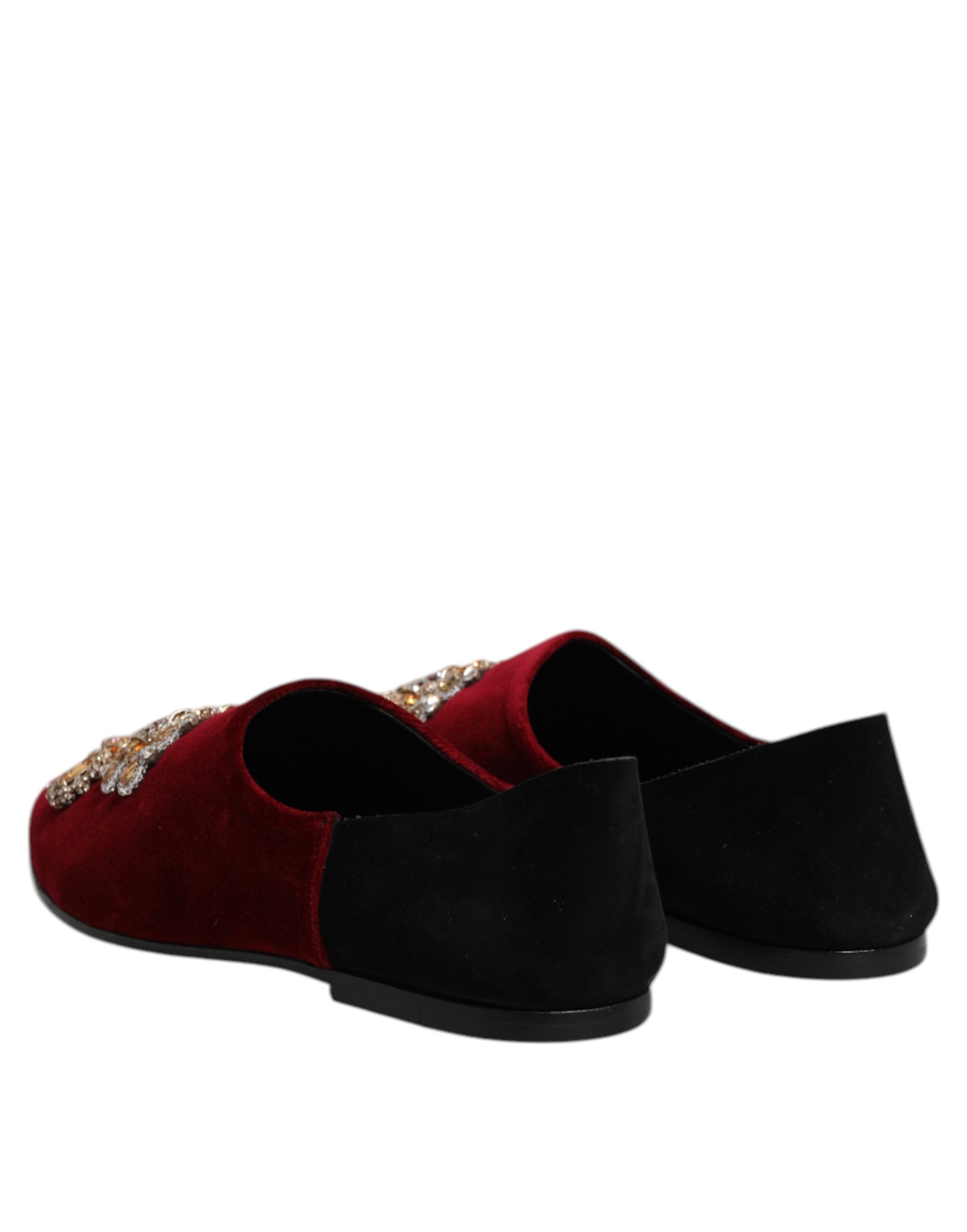 Dolce & Gabbana black and red velvet embellishes slip-on shoes-5