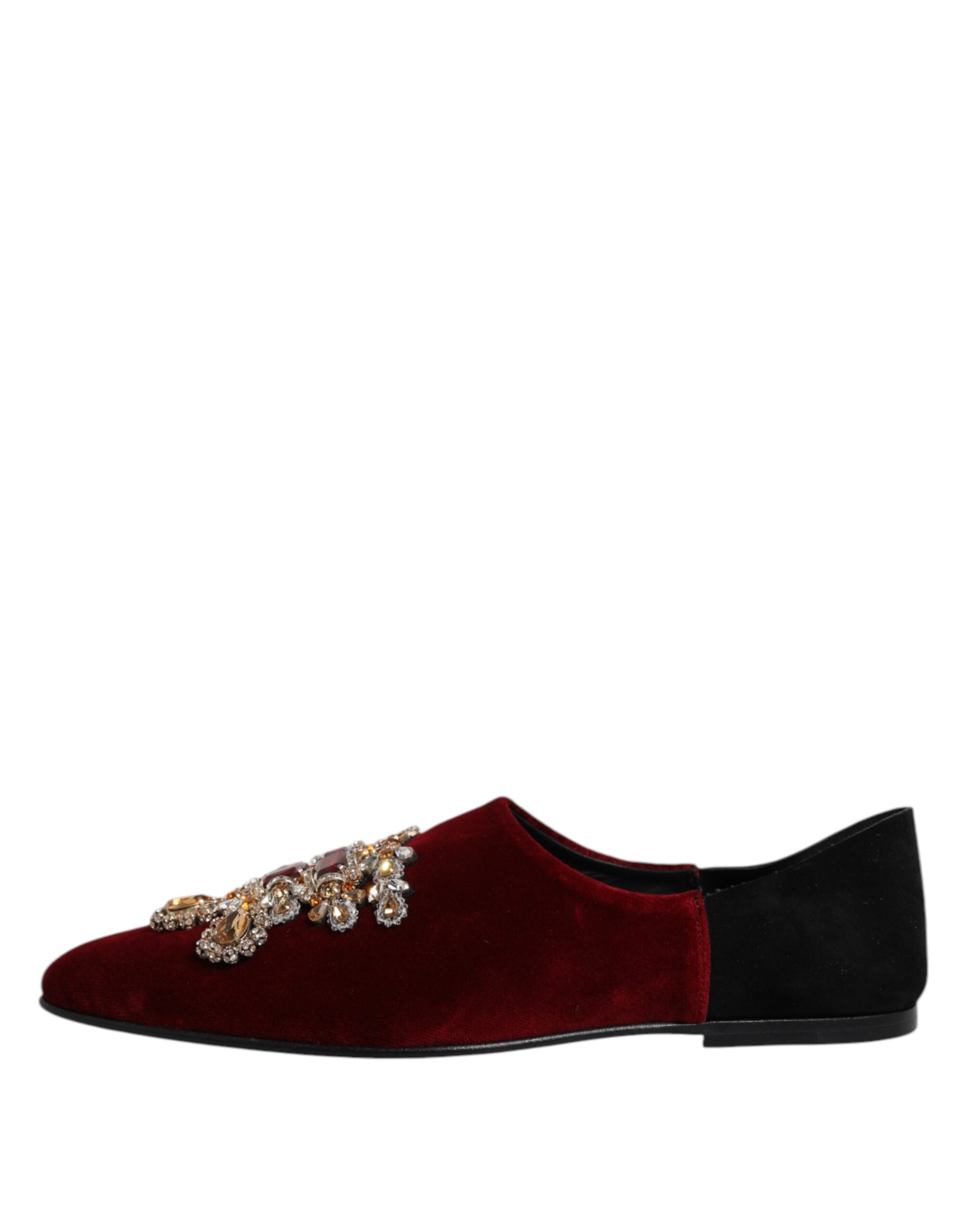 Dolce & Gabbana black and red velvet embellishes slip-on shoes-6
