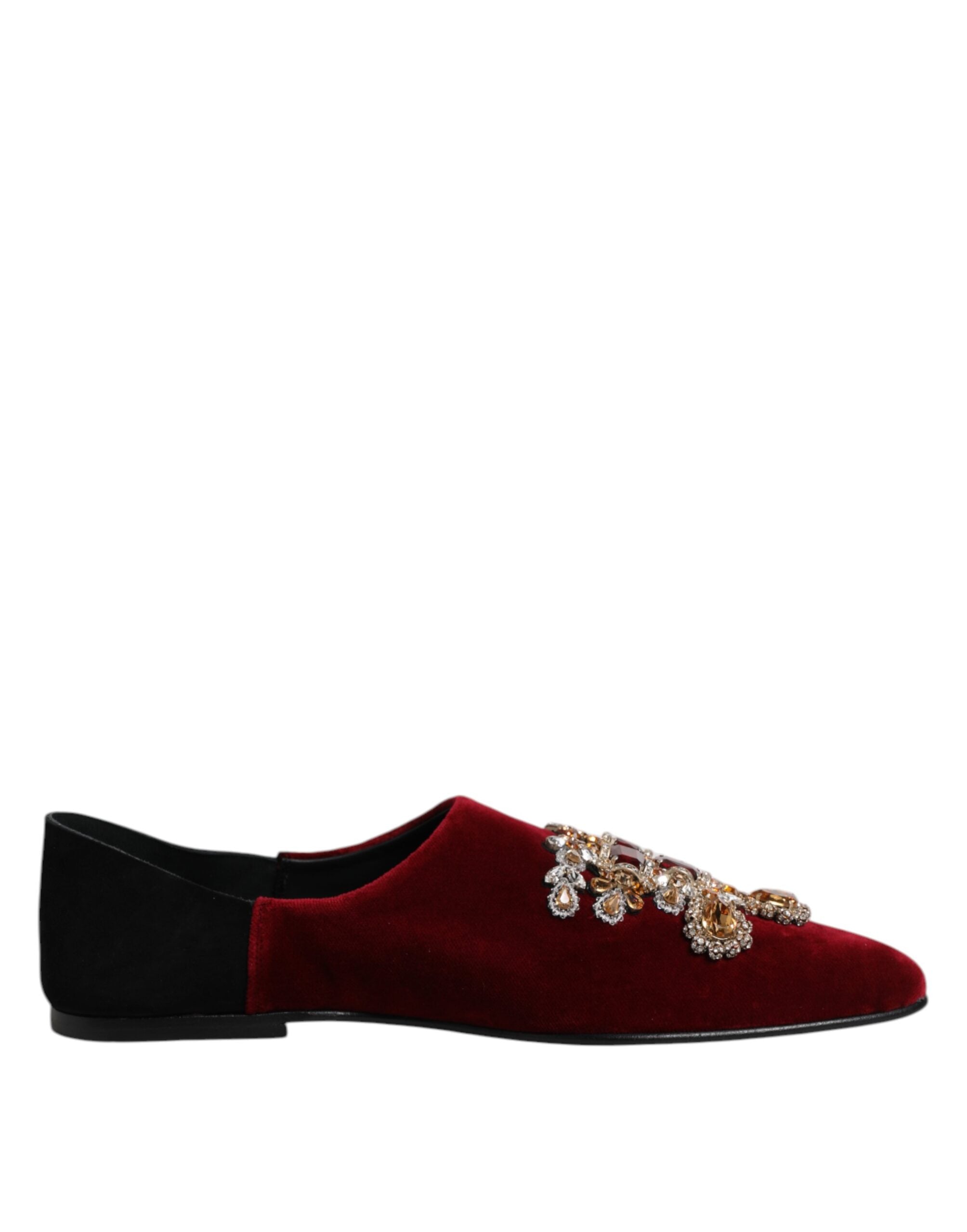Dolce & Gabbana black and red velvet embellishes slip-on shoes-7