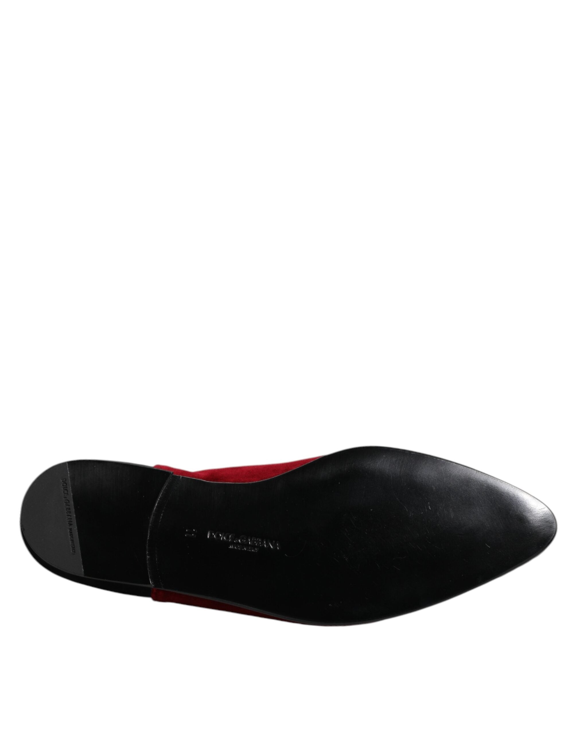 Dolce & Gabbana black and red velvet embellishes slip-on shoes-8