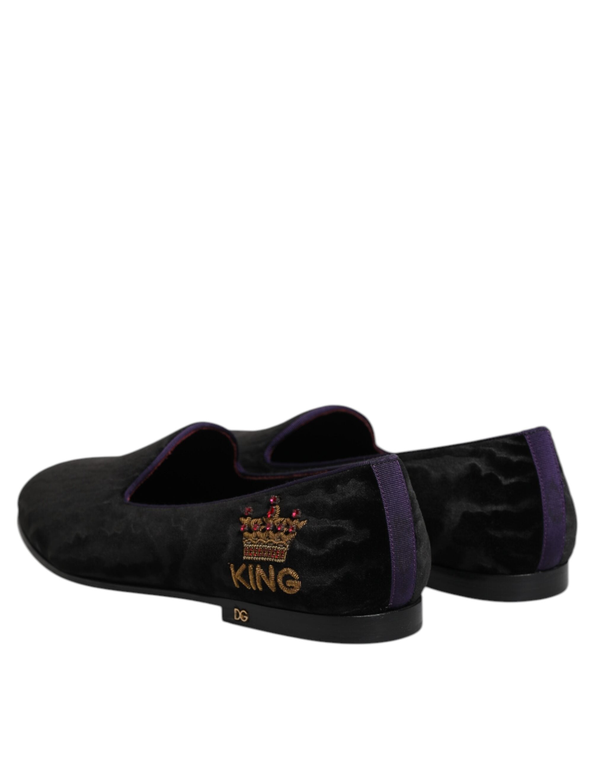 Dolce & Gabbana Black DG Crown Embroidery Loafers Slip On Shoes-2