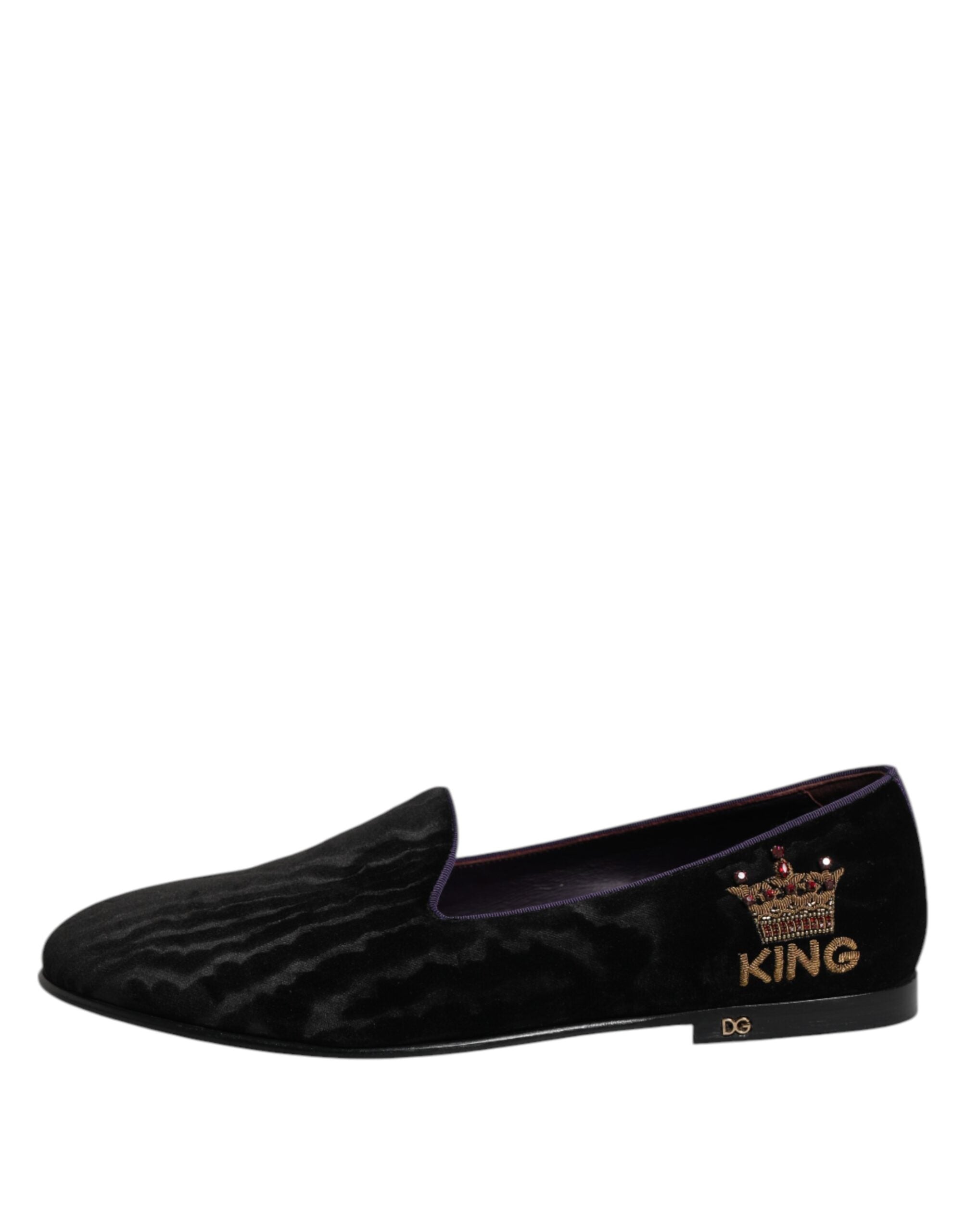 Dolce & Gabbana Black DG Crown Embroidery Loafers Slip On Shoes-3