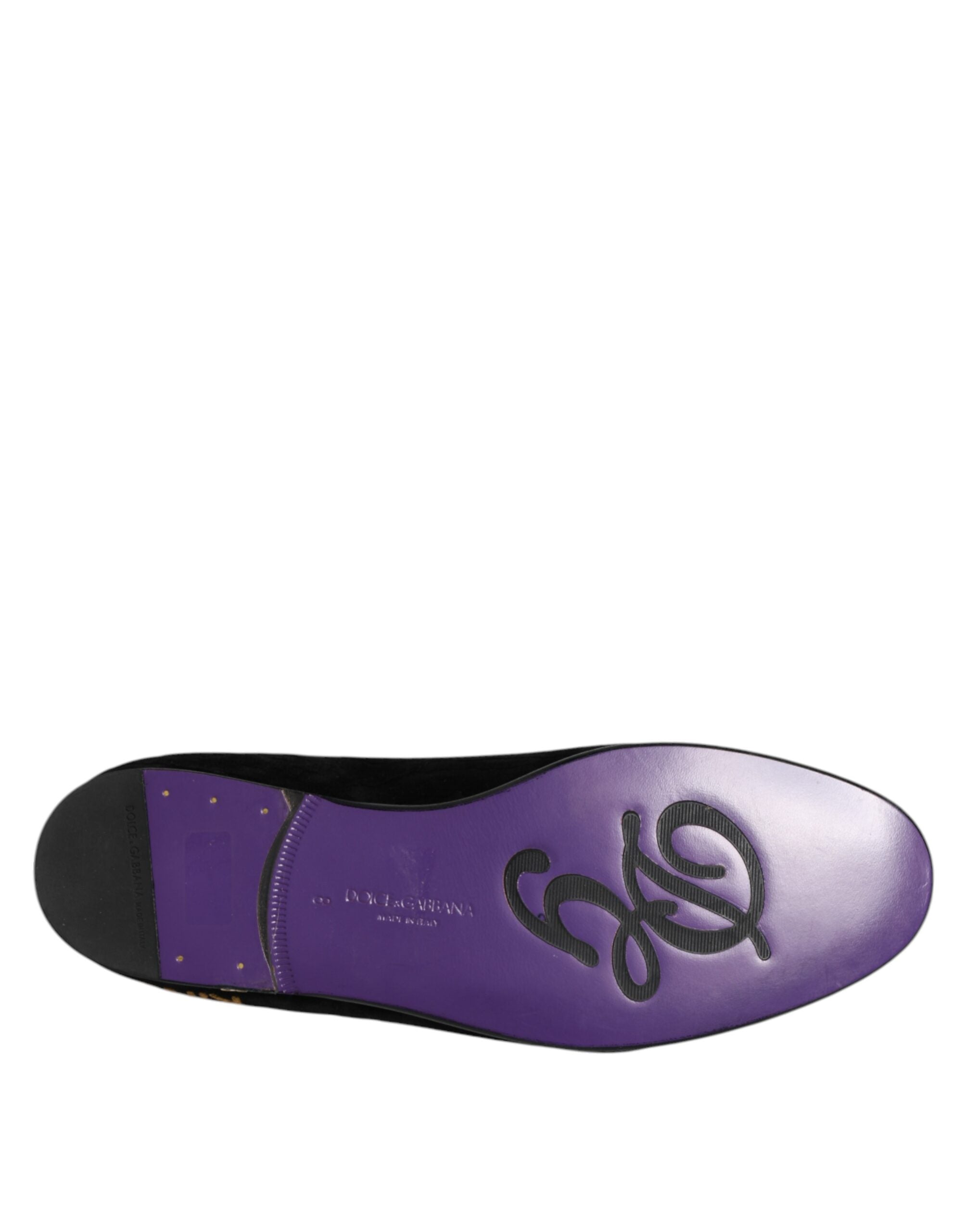 Dolce & Gabbana Black DG Crown Embroidery Loafers Slip On Shoes-5