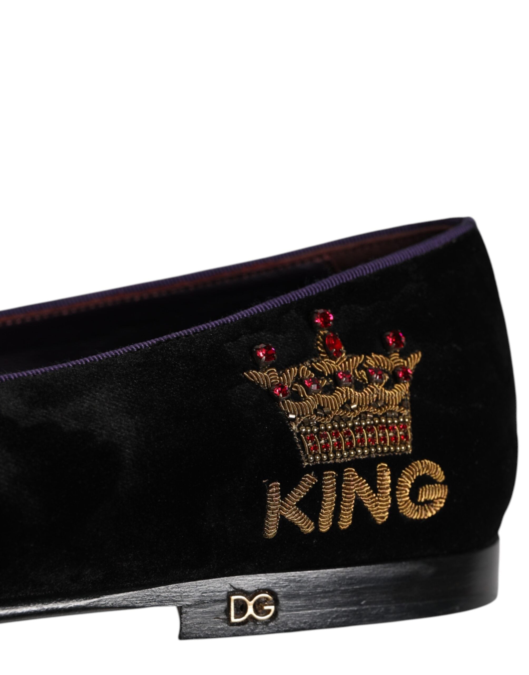 Dolce & Gabbana Black DG Crown Embroidery Loafers Slip On Shoes-6