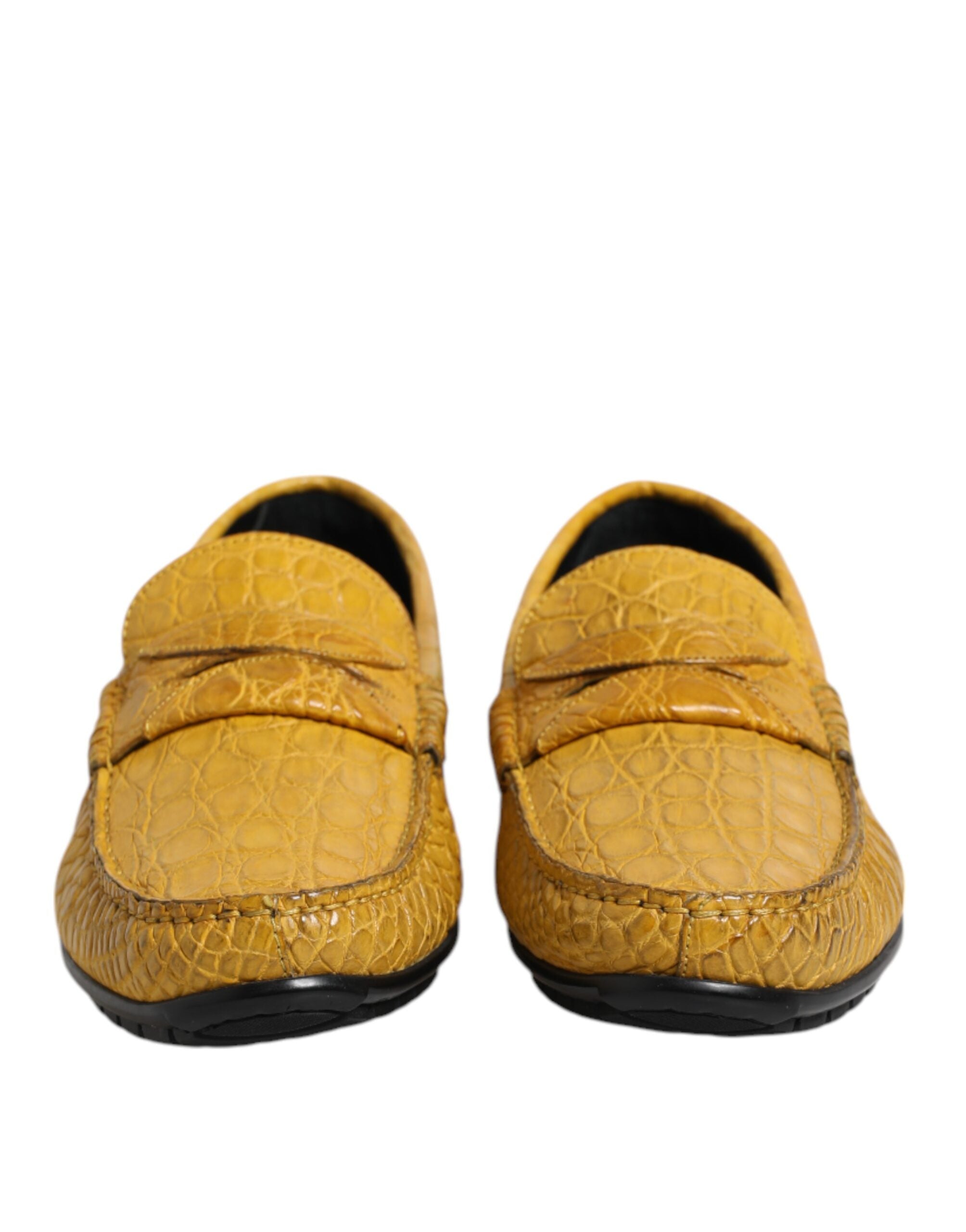 Dolce & Gabbana Yellow Exotic Leather Loafers Slip On Shoes-2