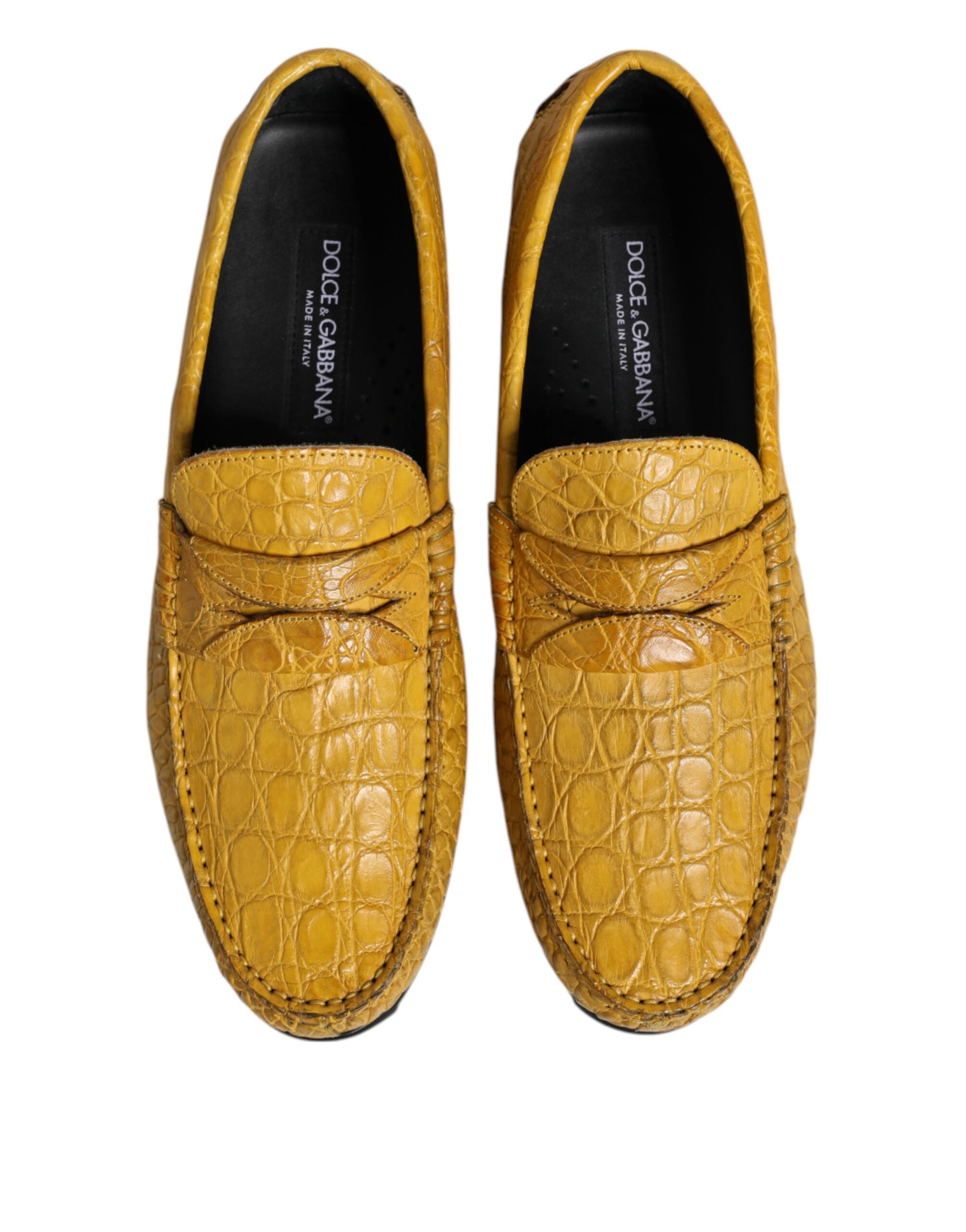 Dolce & Gabbana Yellow Exotic Leather Loafers Slip On Shoes-3
