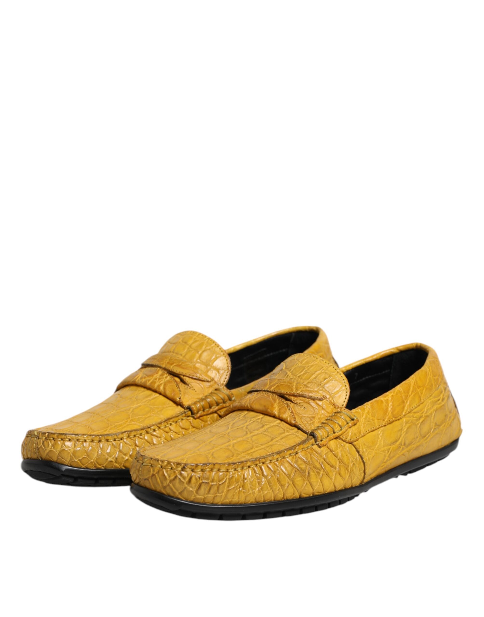 Dolce & Gabbana Yellow Exotic Leather Loafers Slip On Shoes-4