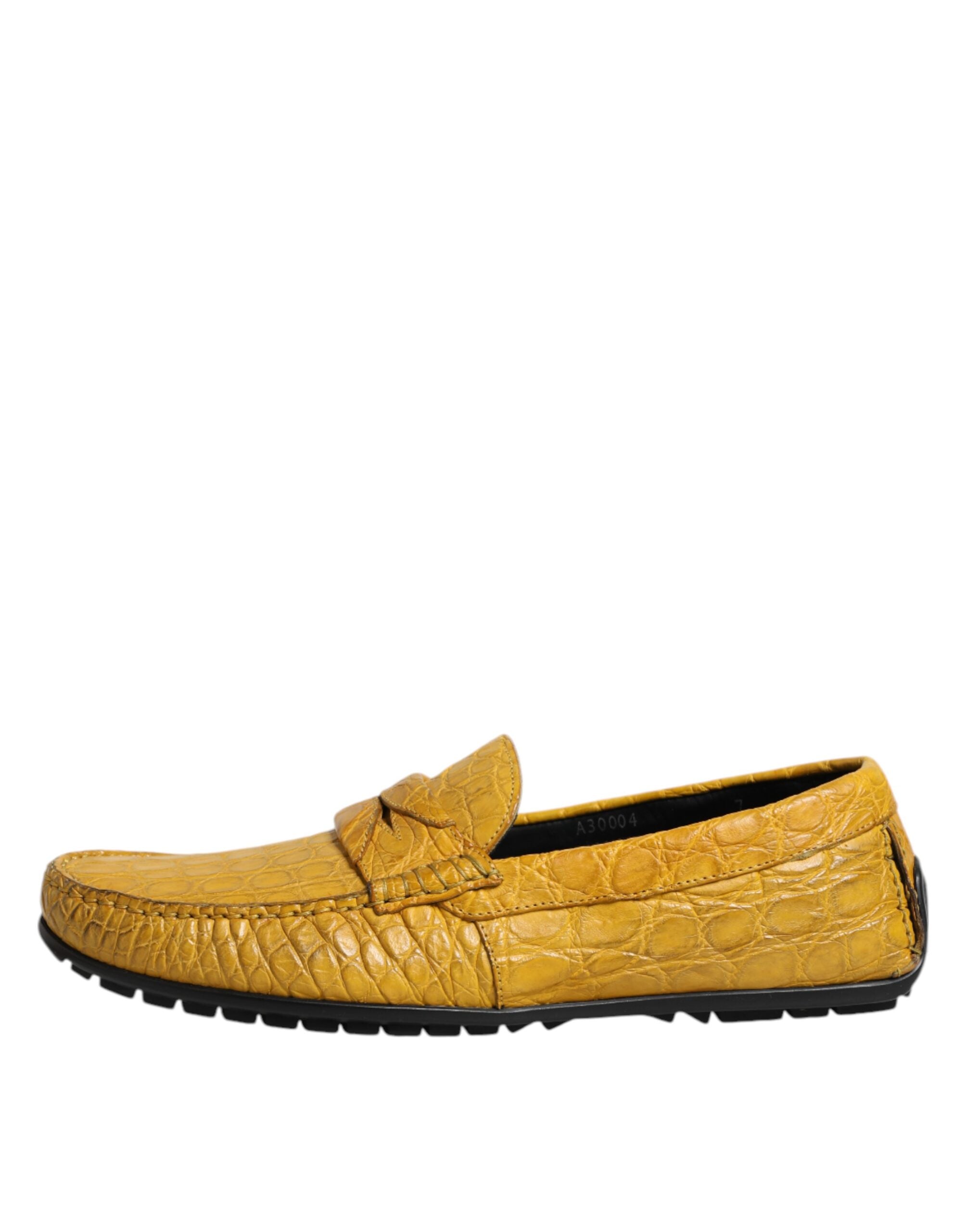 Dolce & Gabbana Yellow Exotic Leather Loafers Slip On Shoes-6