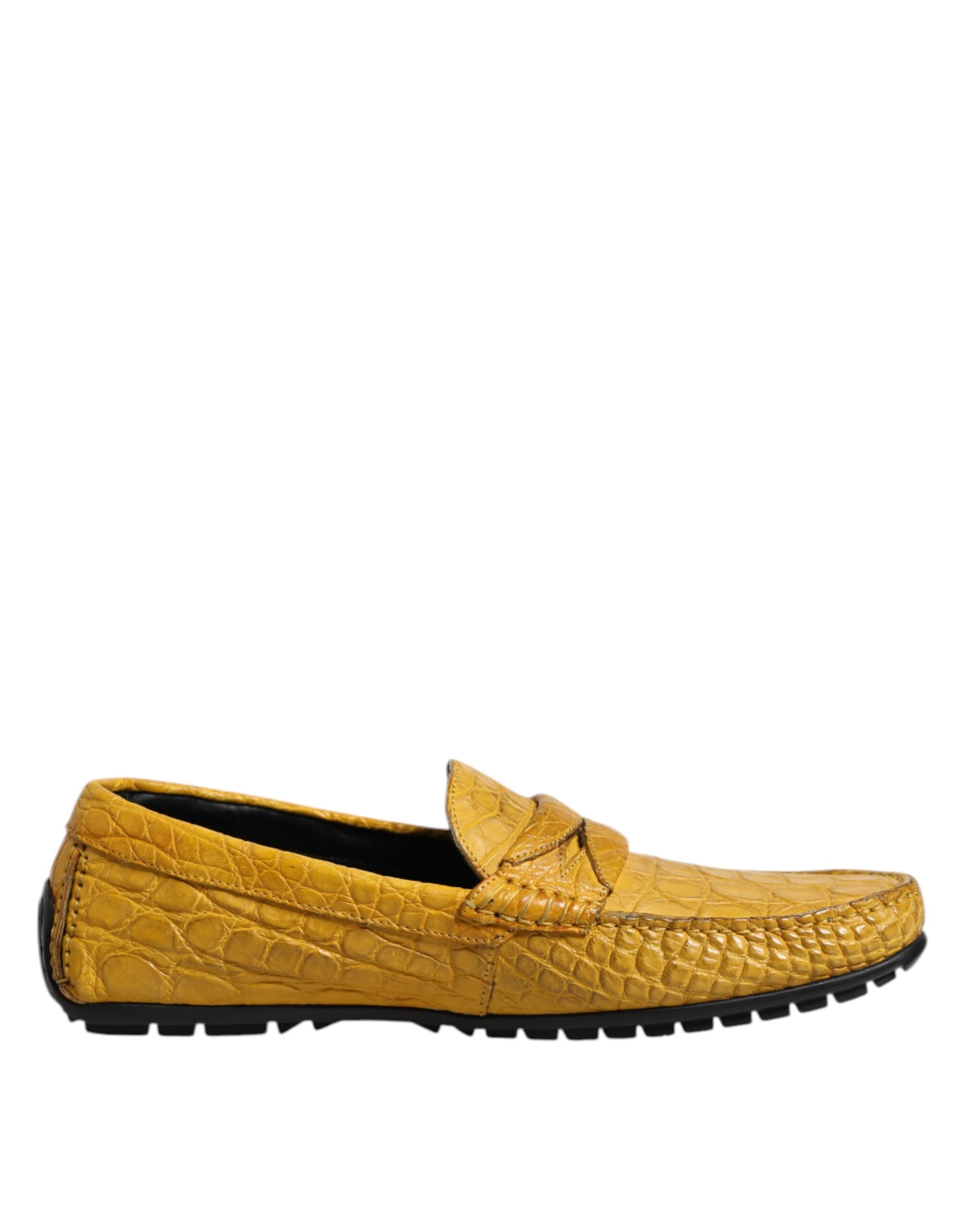 Dolce & Gabbana Yellow Exotic Leather Loafers Slip On Shoes-7
