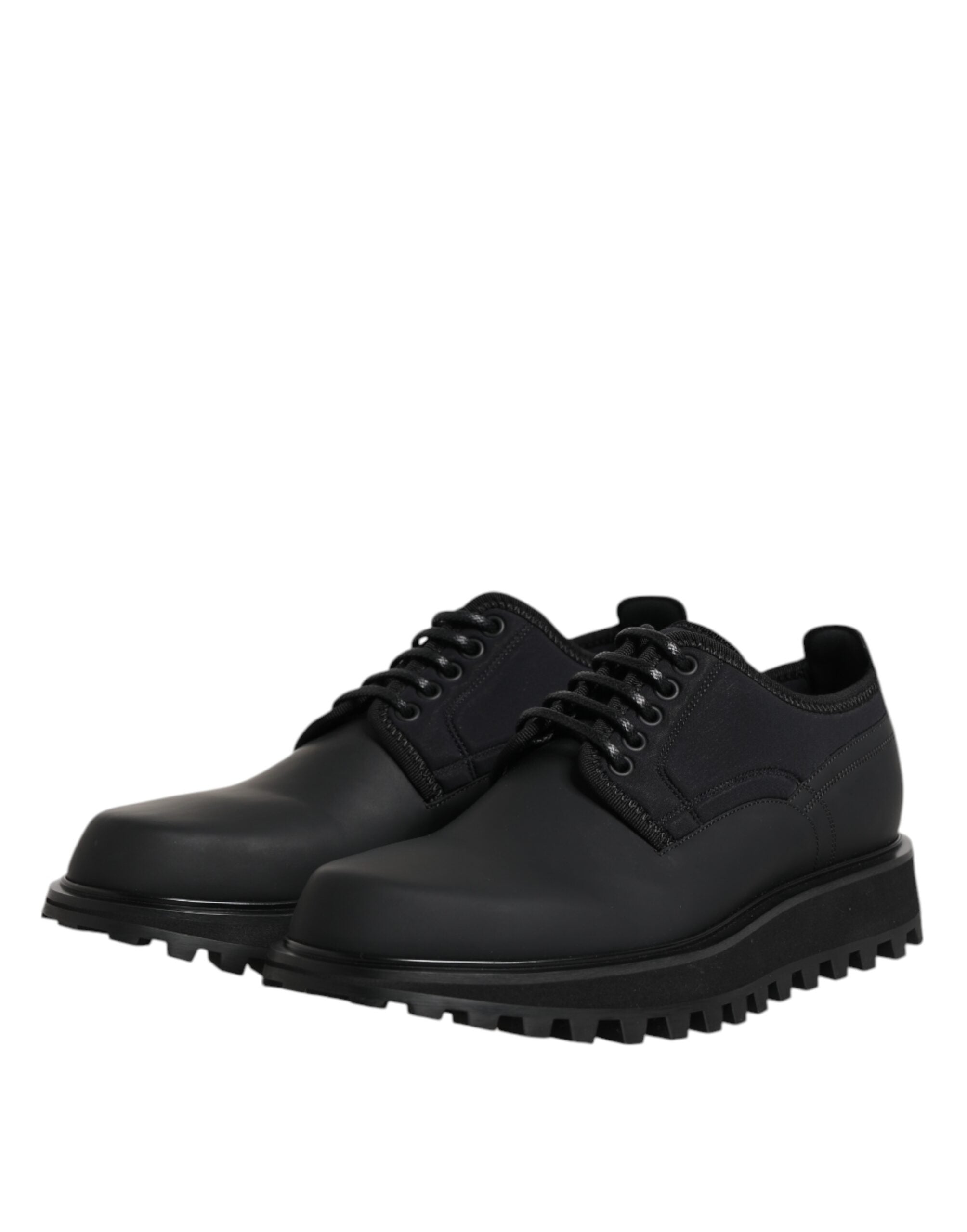 Dolce & Gabbana Black Leather Lace-Up Shoes for Trekking Suits-4