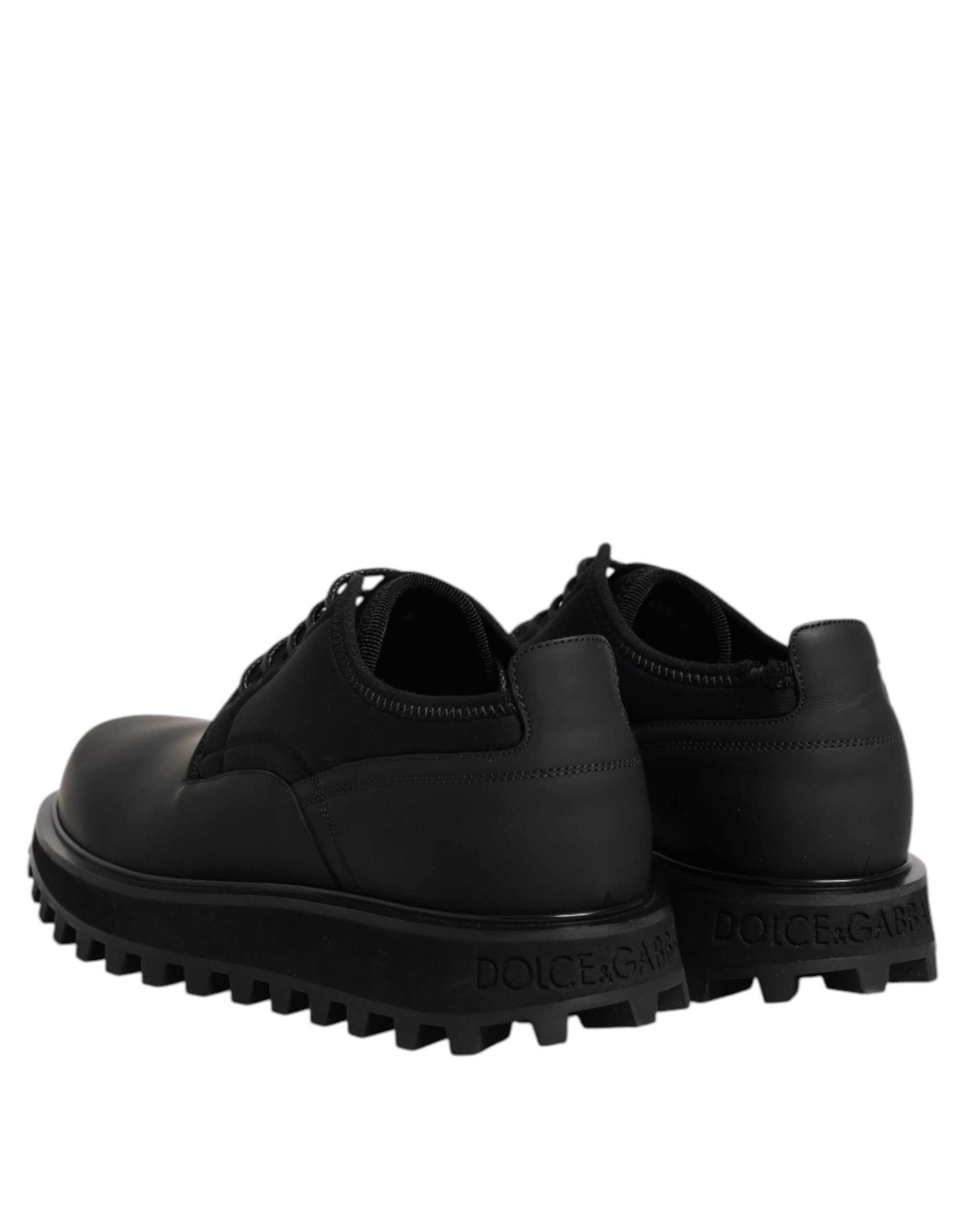 Dolce & Gabbana Black Leather Lace-Up Shoes for Trekking Suits-5