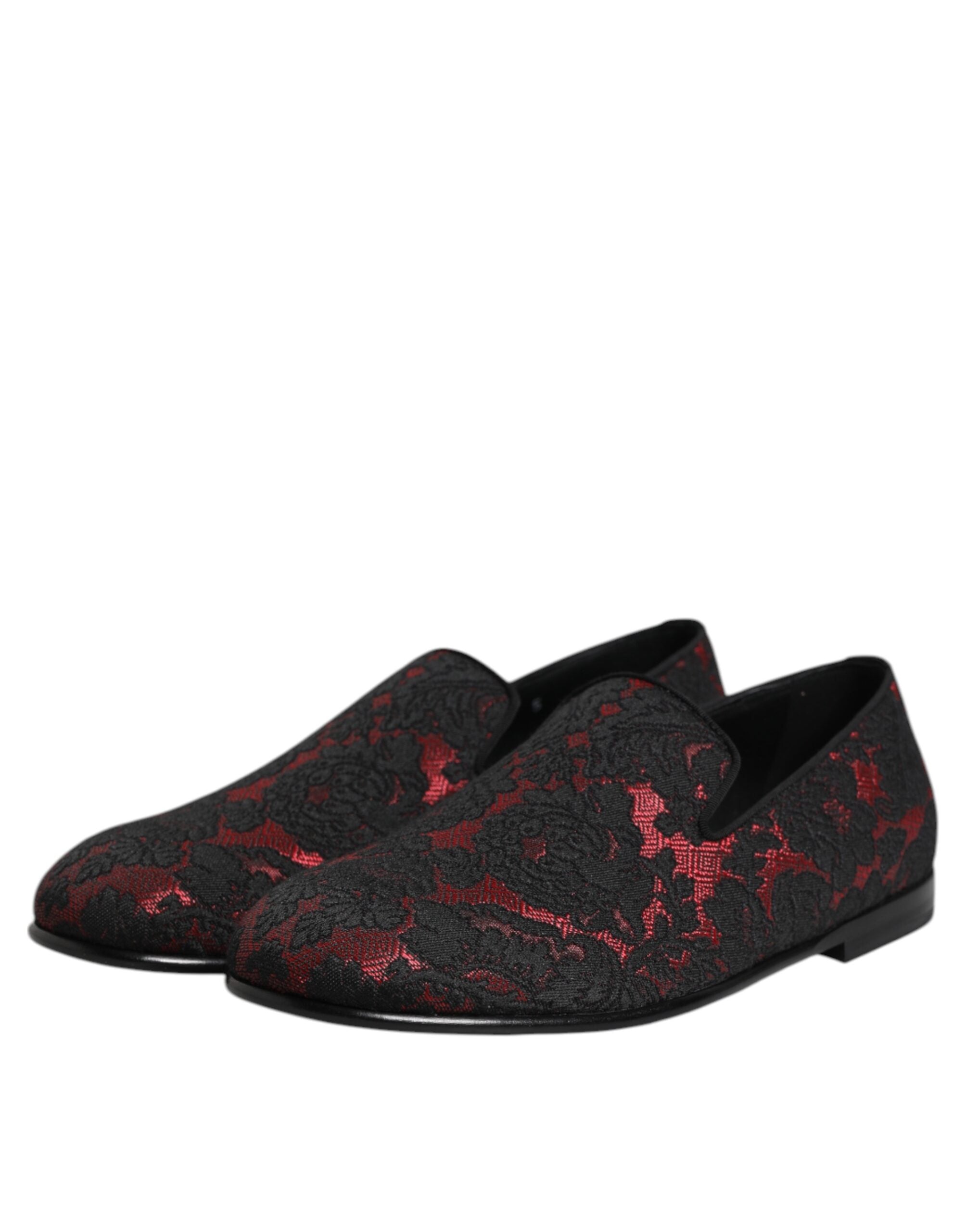 Dolce & Gabbana Rot Schwarz Jacquard Slip On Männer Loafers Schuhe-4