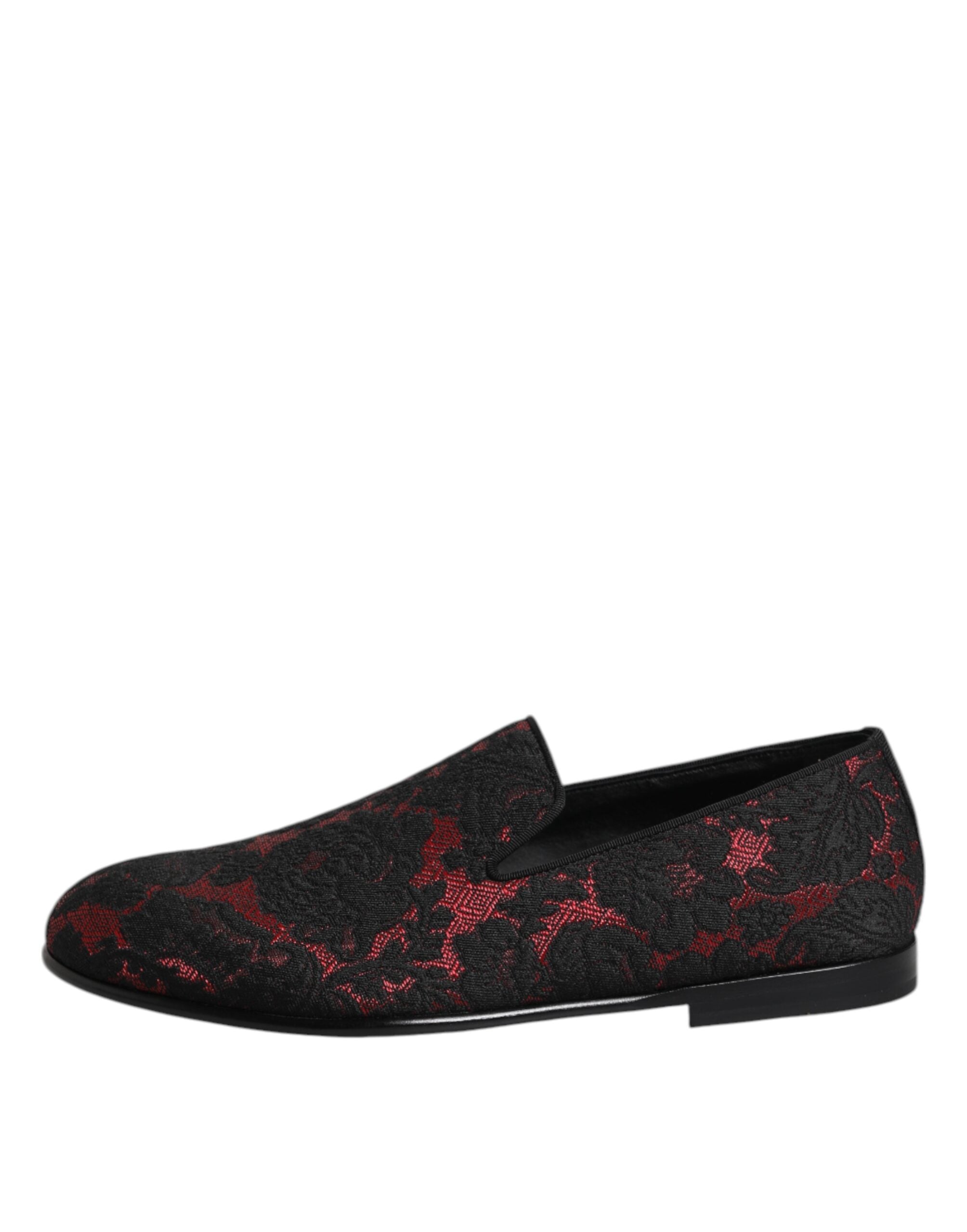 Dolce & Gabbana Rot Schwarz Jacquard Slip On Männer Loafers Schuhe-6