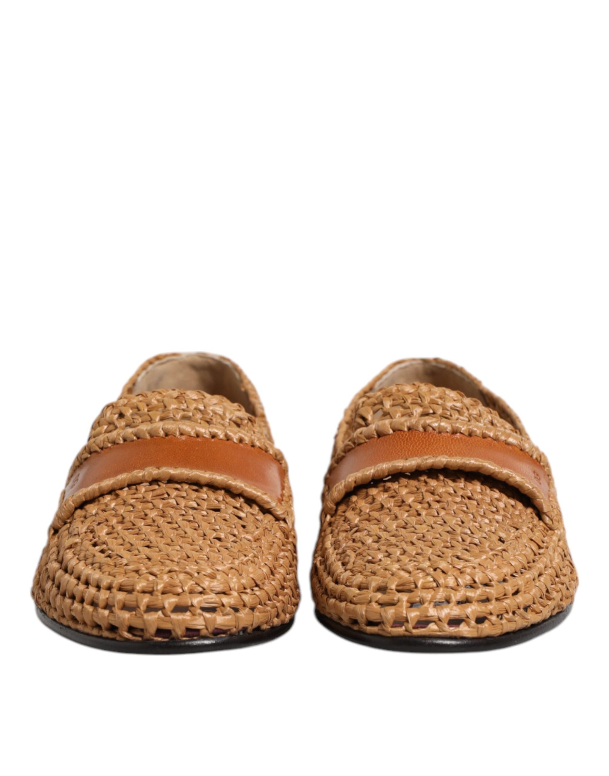 Dolce & Gabbana Brown Woven Raffia Slip-On Loafers Shoes-2