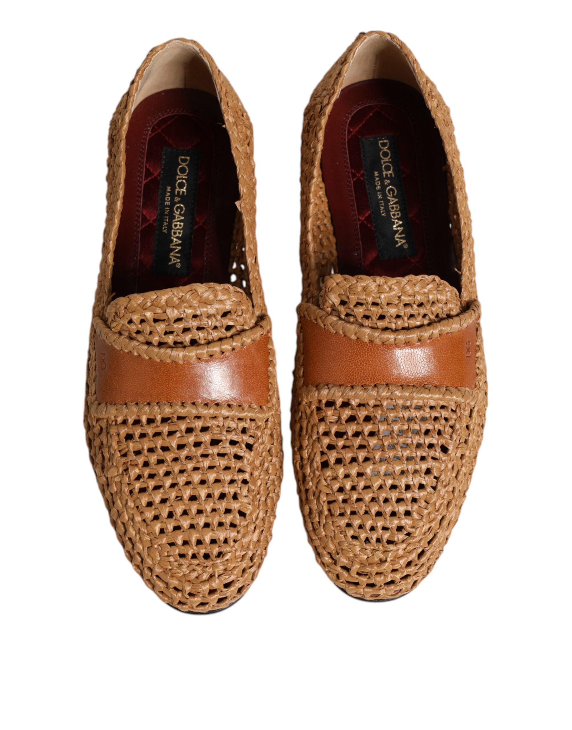 Dolce & Gabbana Brown Woven Raffia Slip-On Loafers Shoes-3