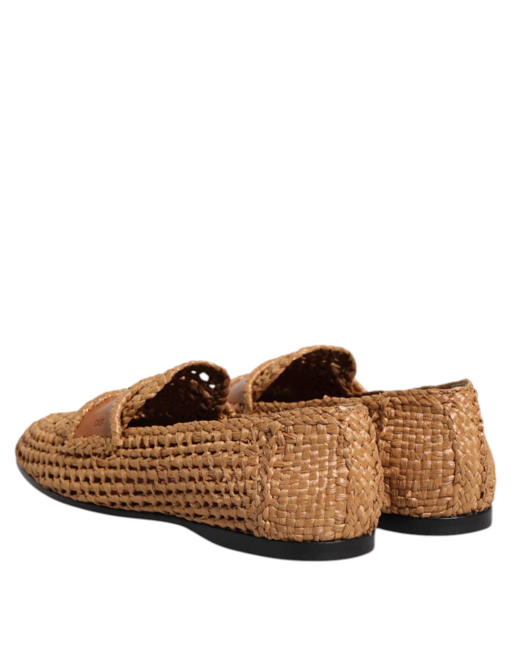 Dolce & Gabbana Brown Woven Raffia Slip-On Loafers Shoes-5