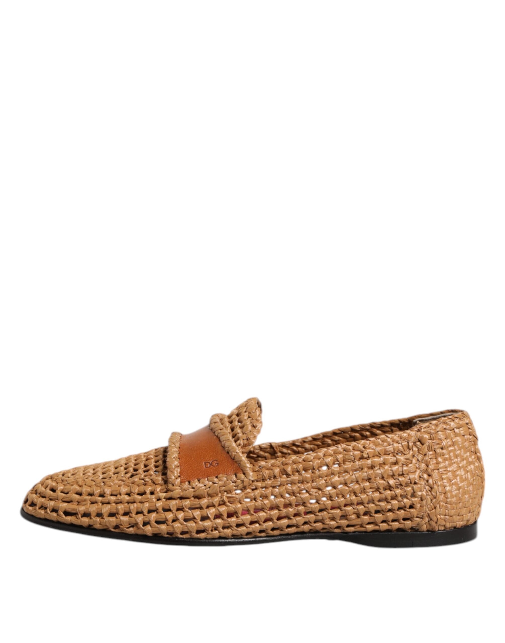 Dolce & Gabbana Brown Woven Raffia Slip-On Loafers Shoes-6