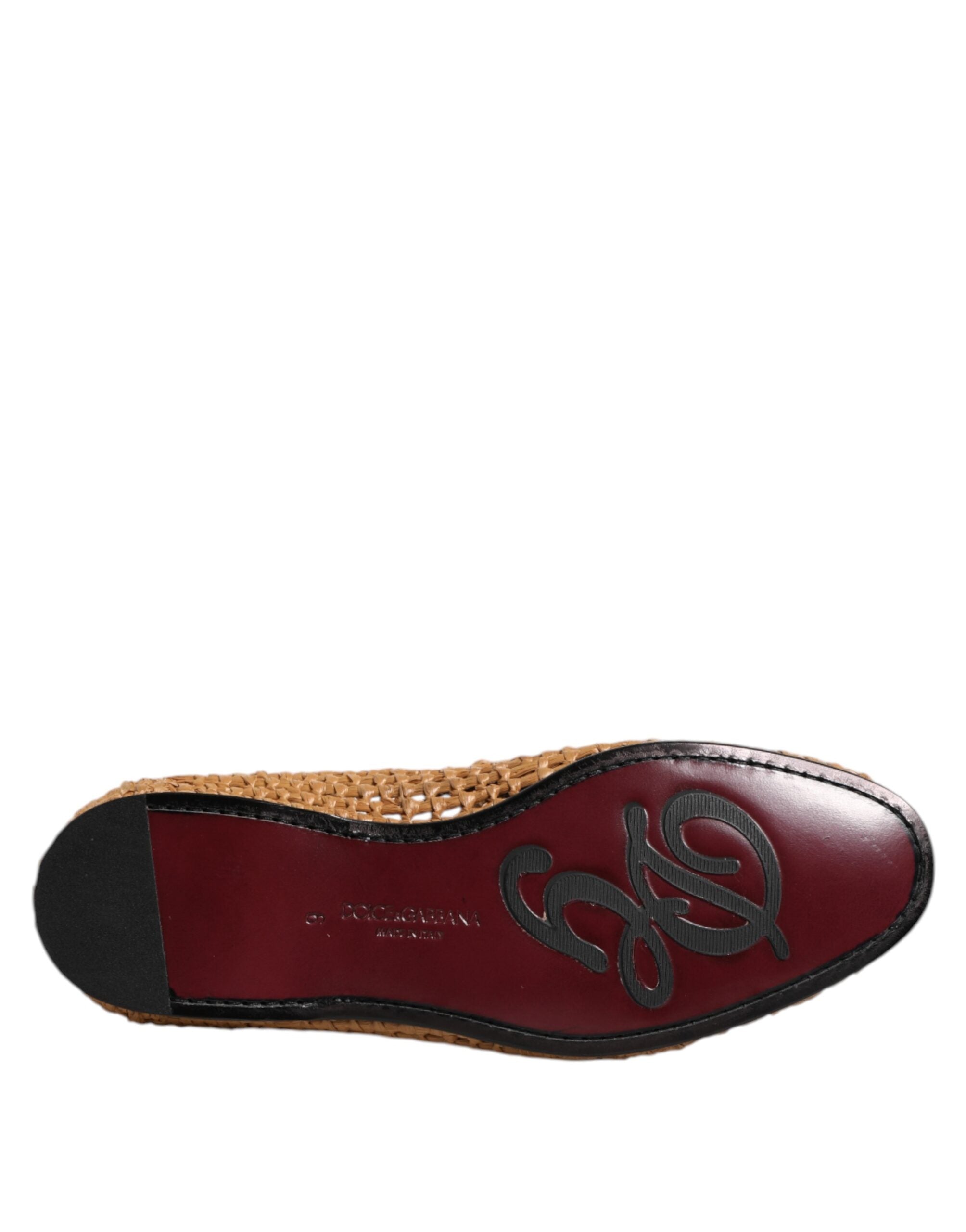 Dolce & Gabbana Brown Woven Raffia Slip-On Loafers Shoes-8
