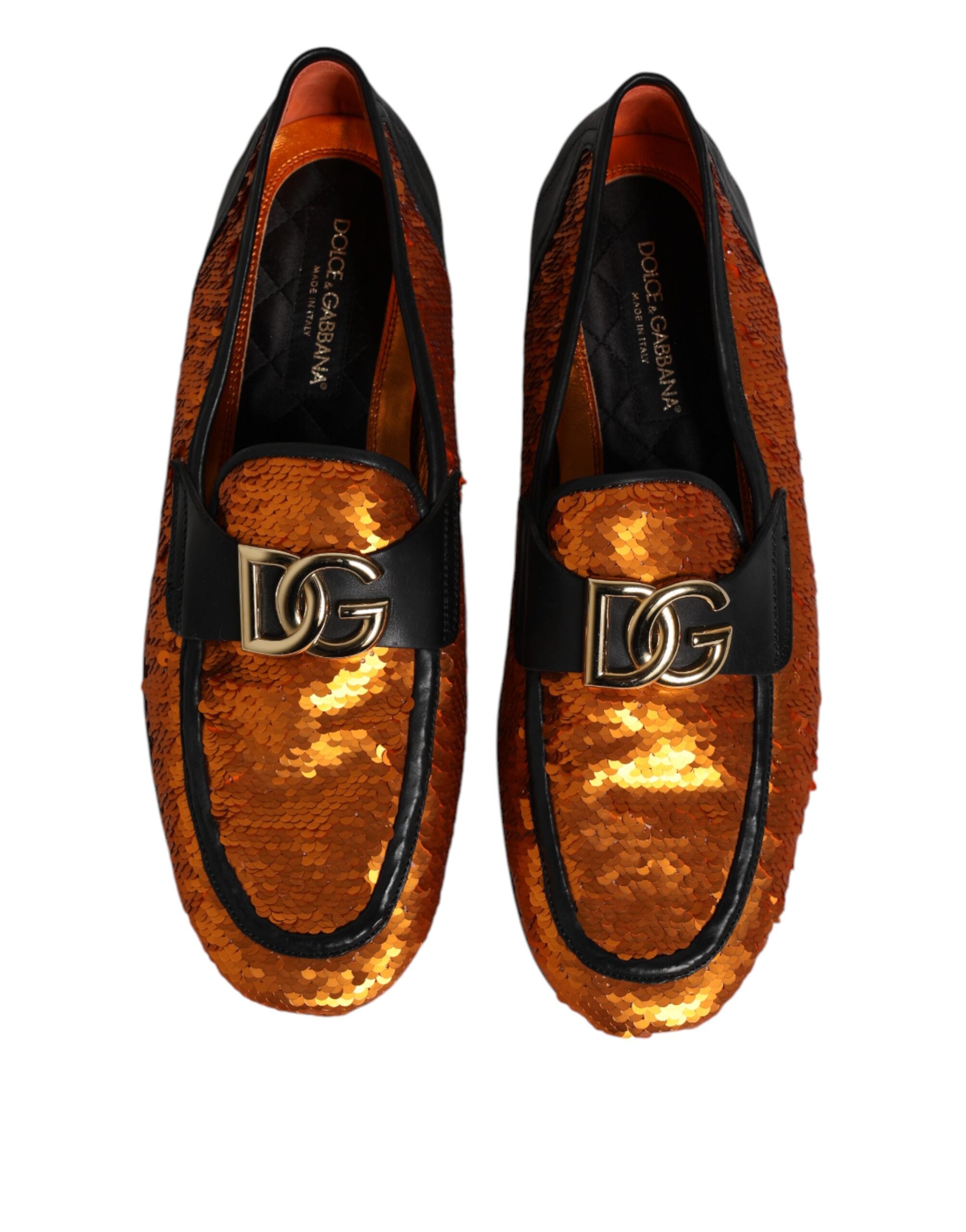 Zapatos mocasines Dolce & Gabbana para hombre con lentejuelas naranjas-3