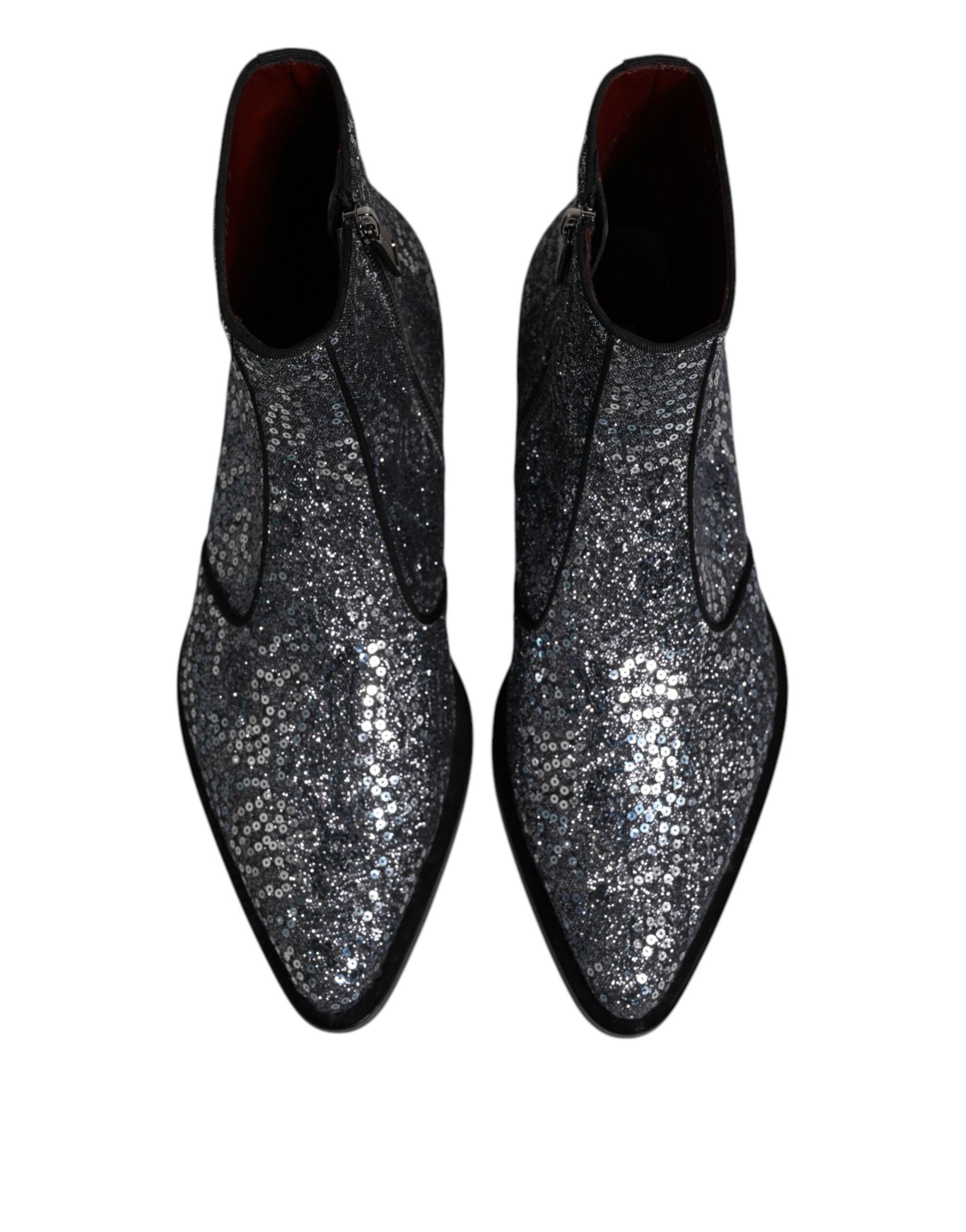 Dolce & Gabbana Dunkelgraue Baumwolle Pailletten Chelsea Boots Schuhe-3