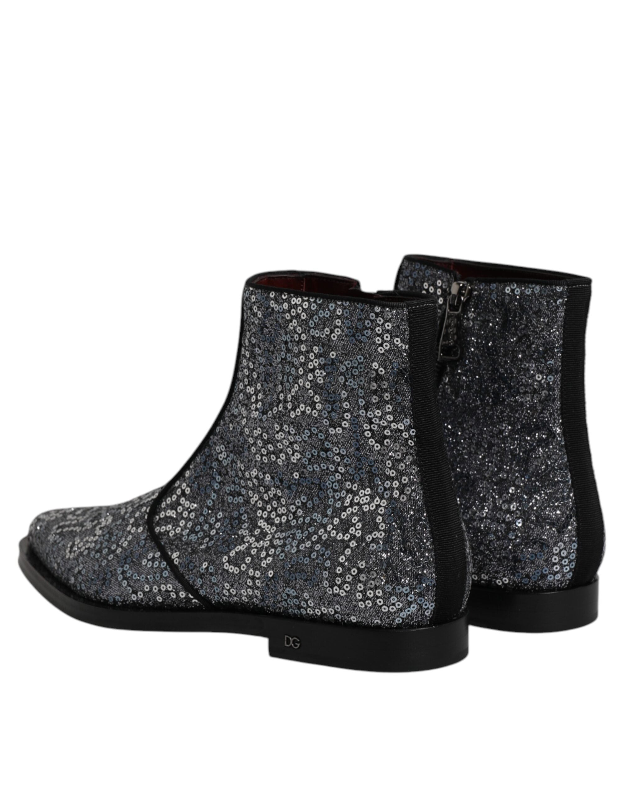 Dolce & Gabbana Dunkelgraue Baumwolle Pailletten Chelsea Boots Schuhe-5