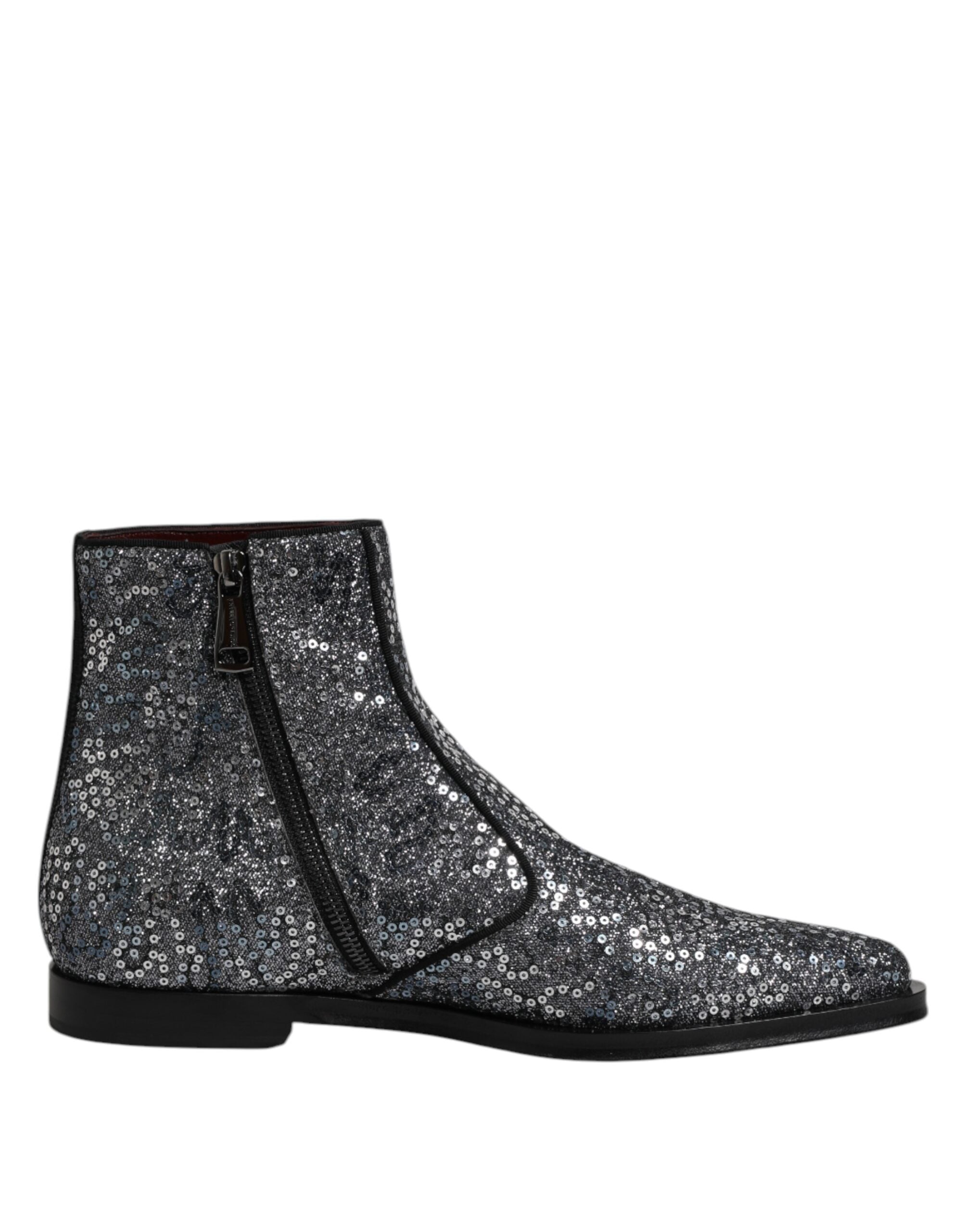Dolce & Gabbana Dunkelgraue Baumwolle Pailletten Chelsea Boots Schuhe-7