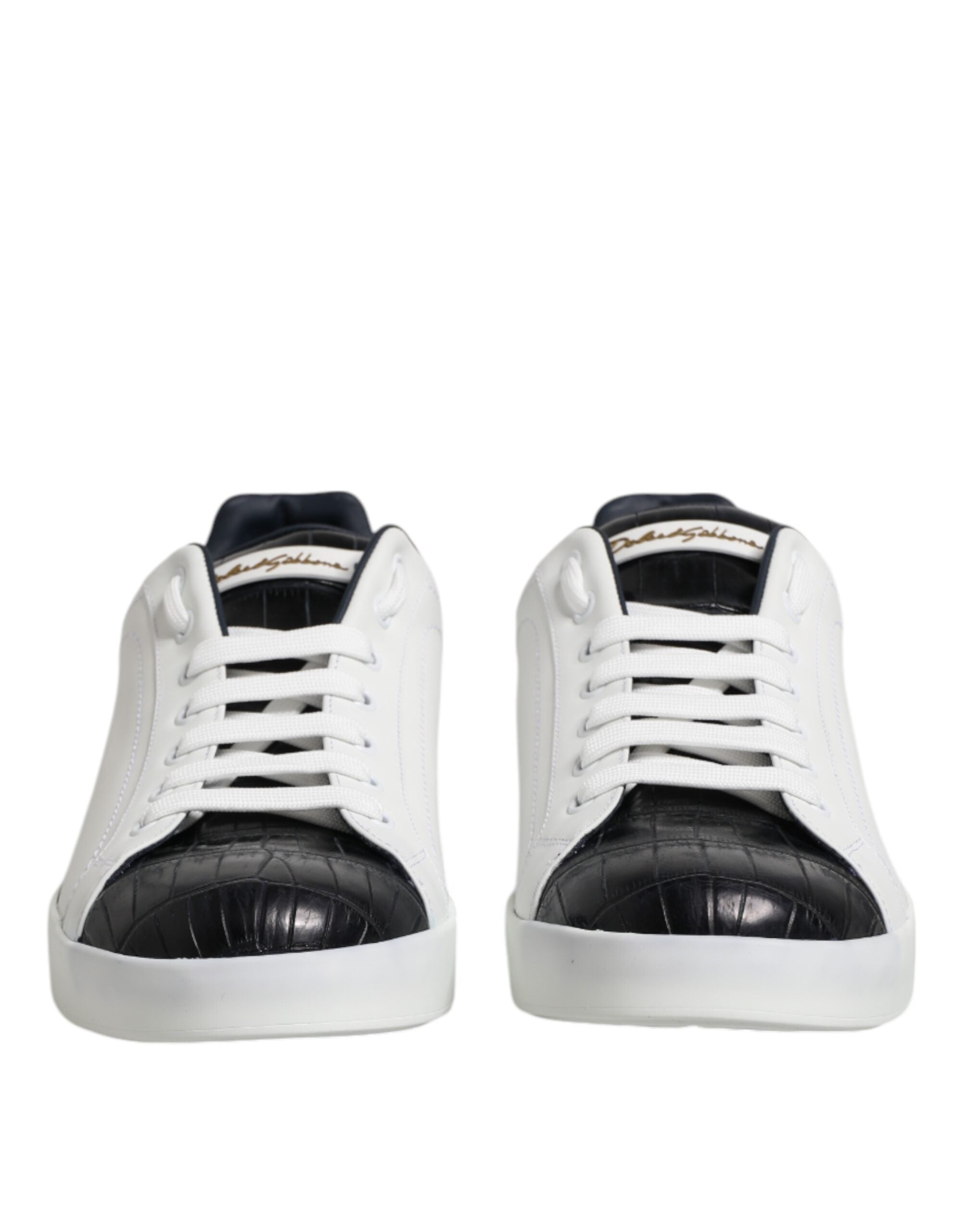 Dolce & Gabbana White Black Leather Portofino Sneakers Shoes-2