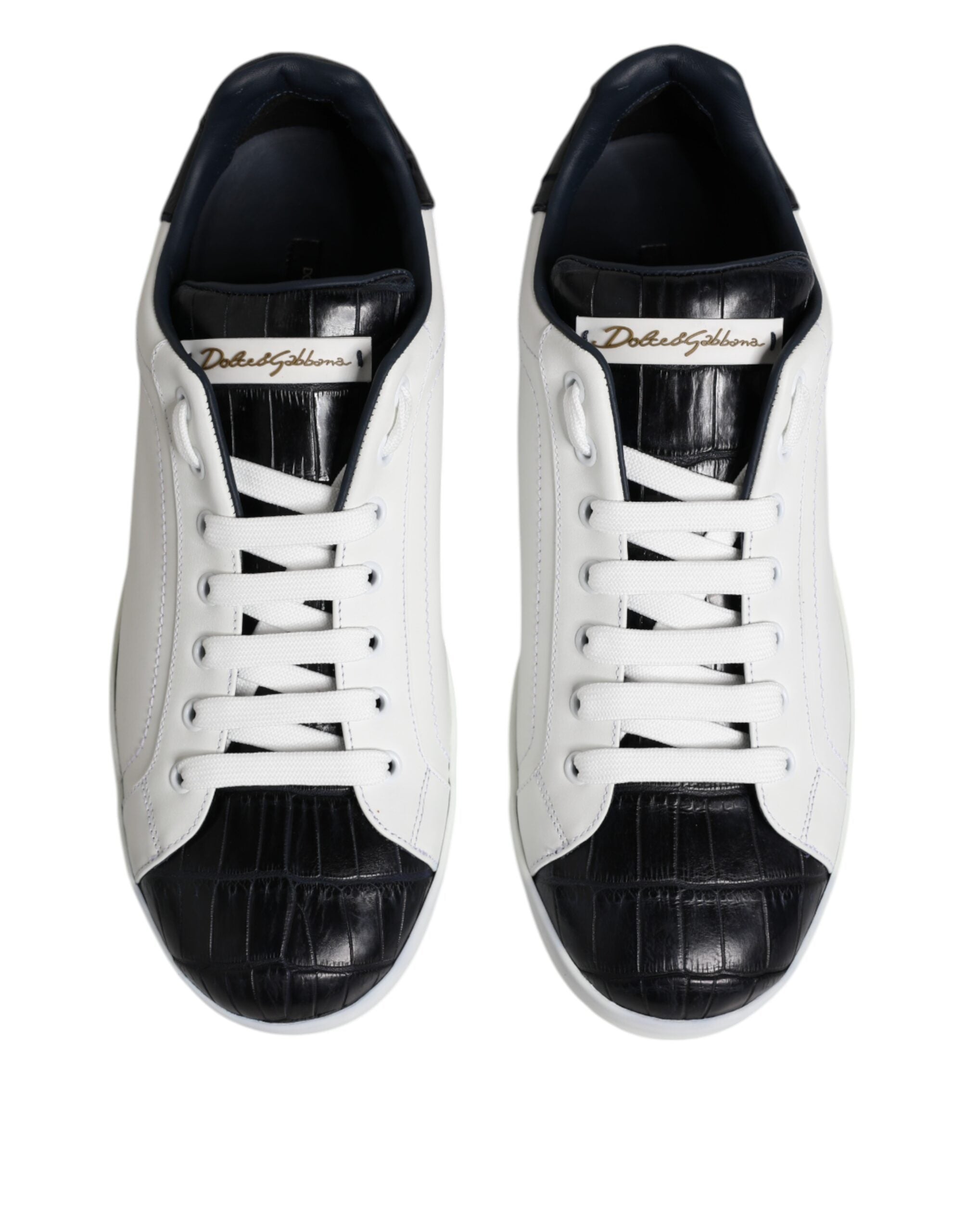 Dolce & Gabbana White Black Leather Portofino Sneakers Shoes-3