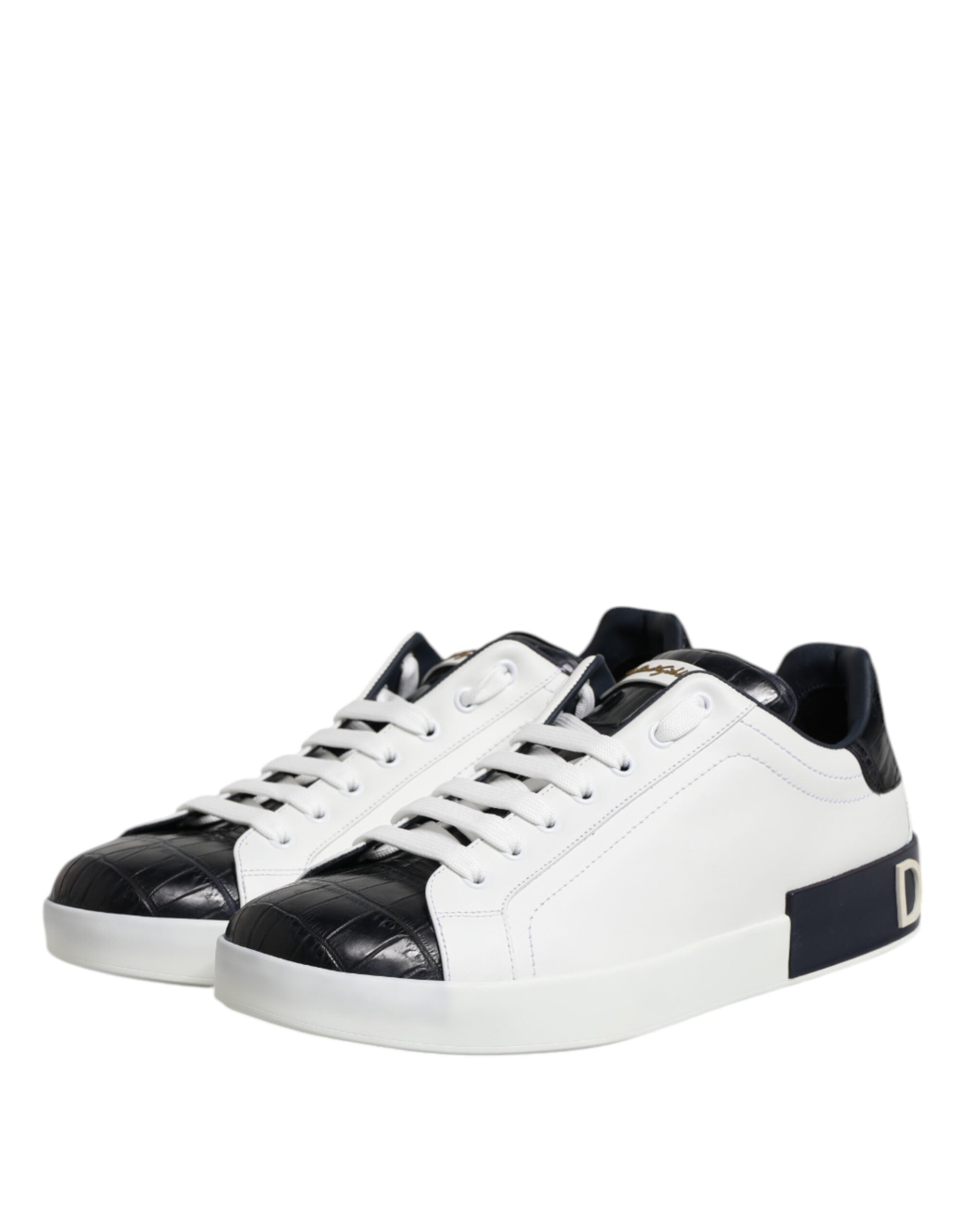 Dolce & Gabbana White Black Leather Portofino Sneakers Shoes-4