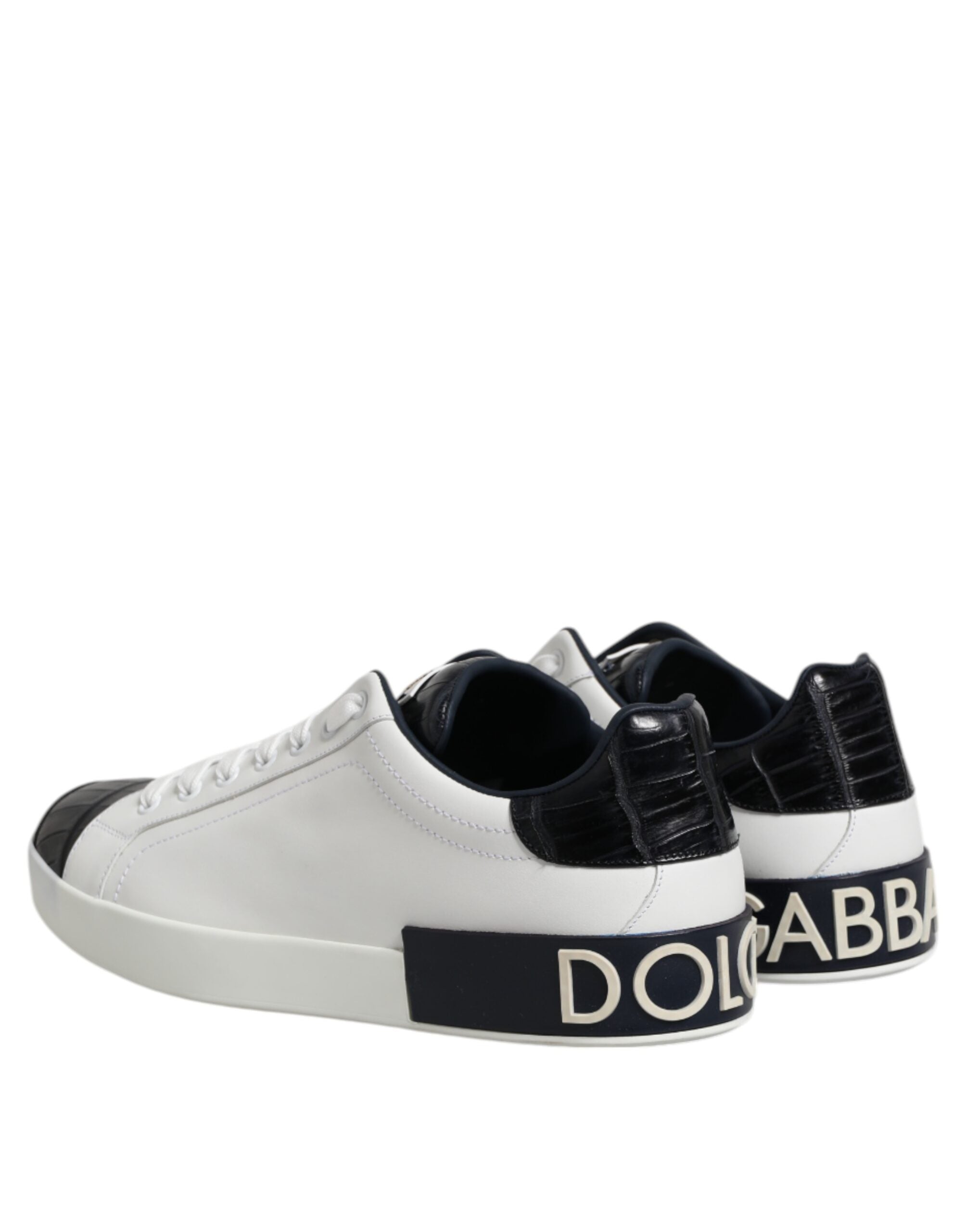 Dolce & Gabbana White Black Leather Portofino Sneakers Shoes-5