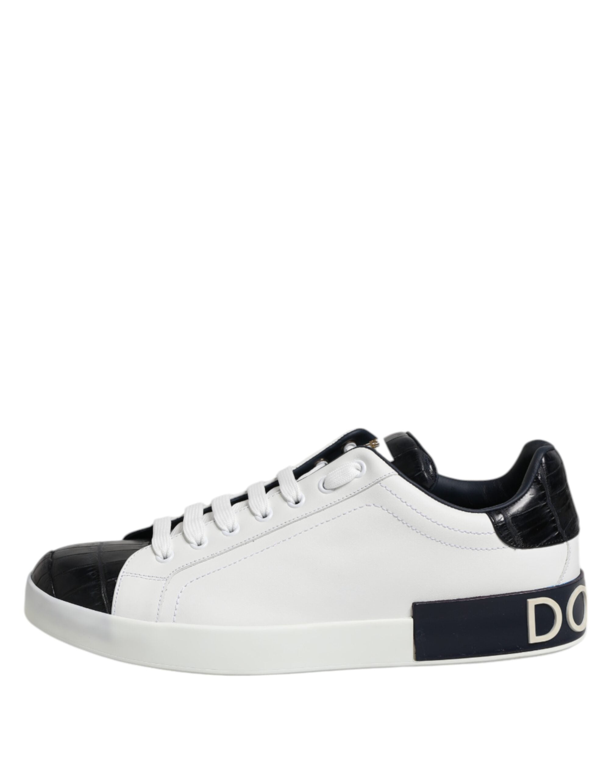 Dolce & Gabbana White Black Leather Portofino Sneakers Shoes-6