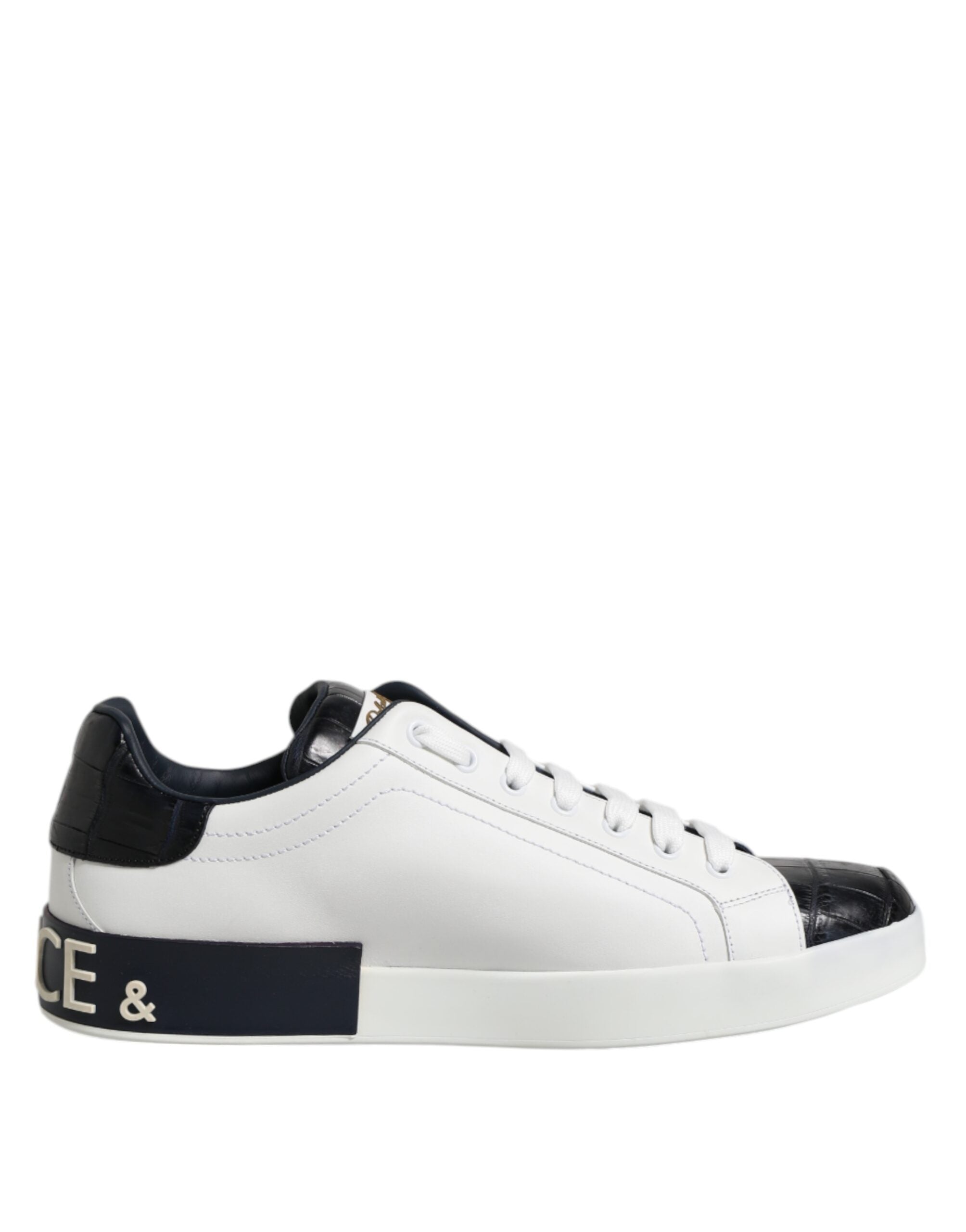 Dolce & Gabbana White Black Leather Portofino Sneakers Shoes-1