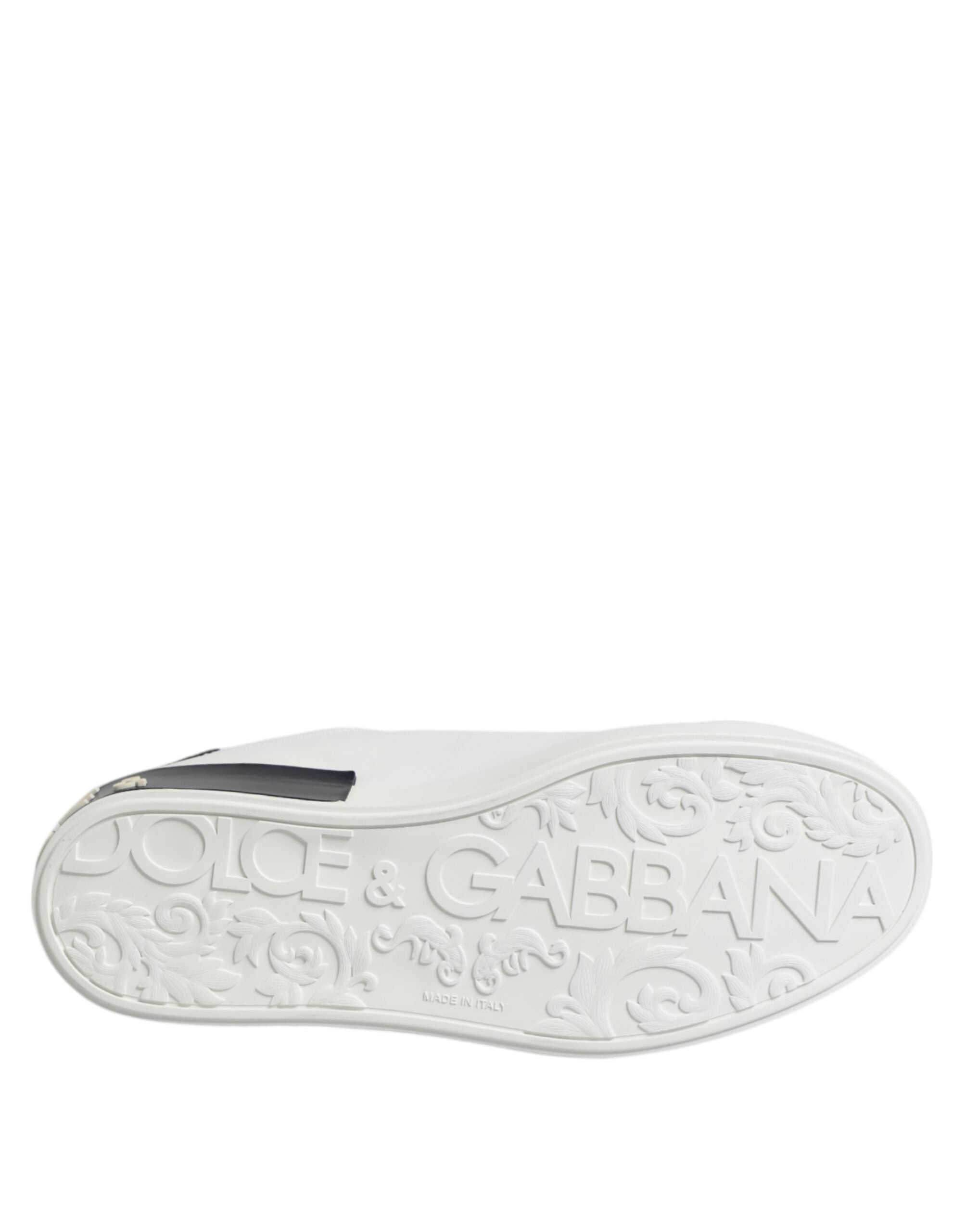 Dolce & Gabbana White Black Leather Portofino Sneakers Shoes-8