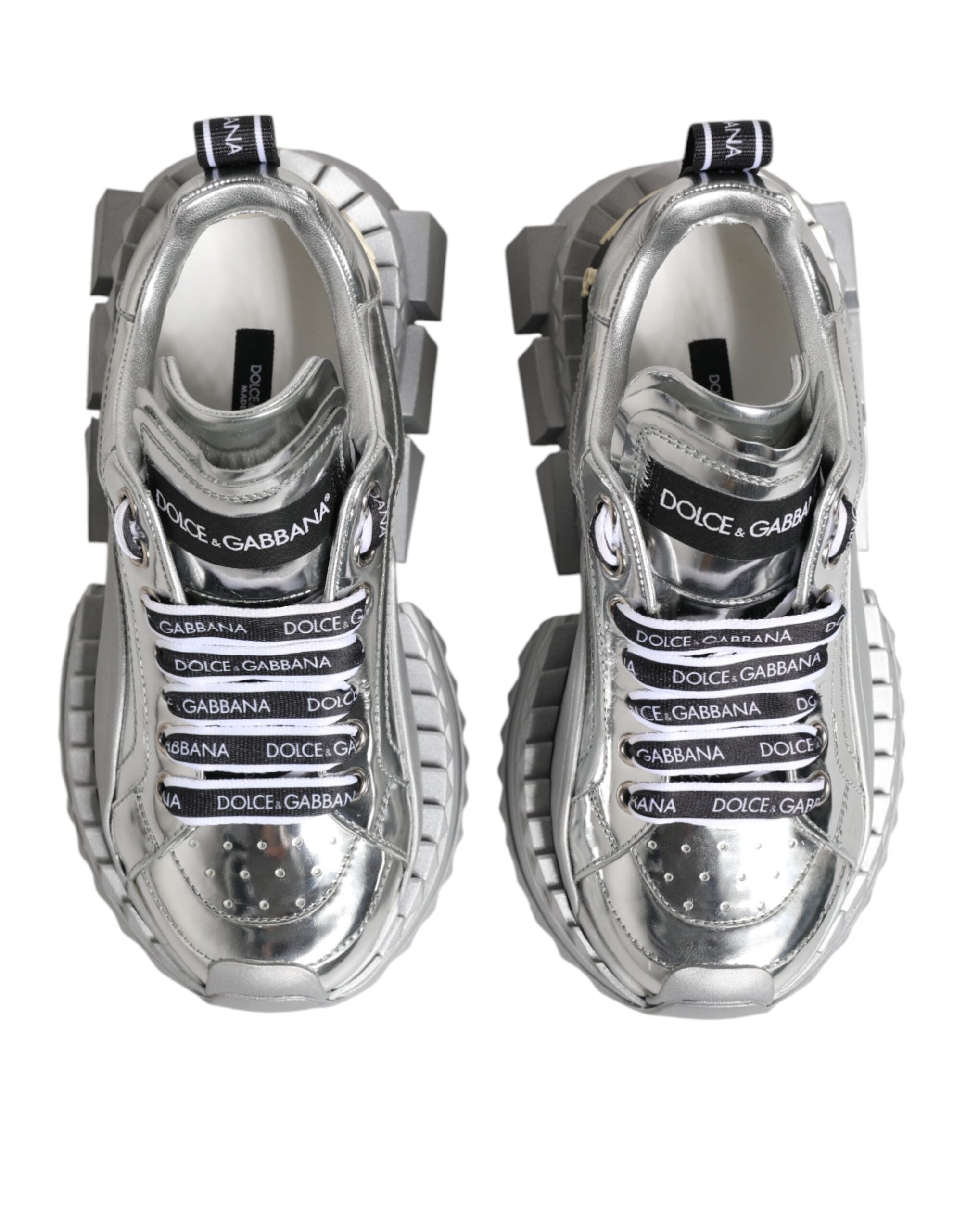 Dolce & Gabbana Silberne Leder Super Queen Sneakers Schuhe-3