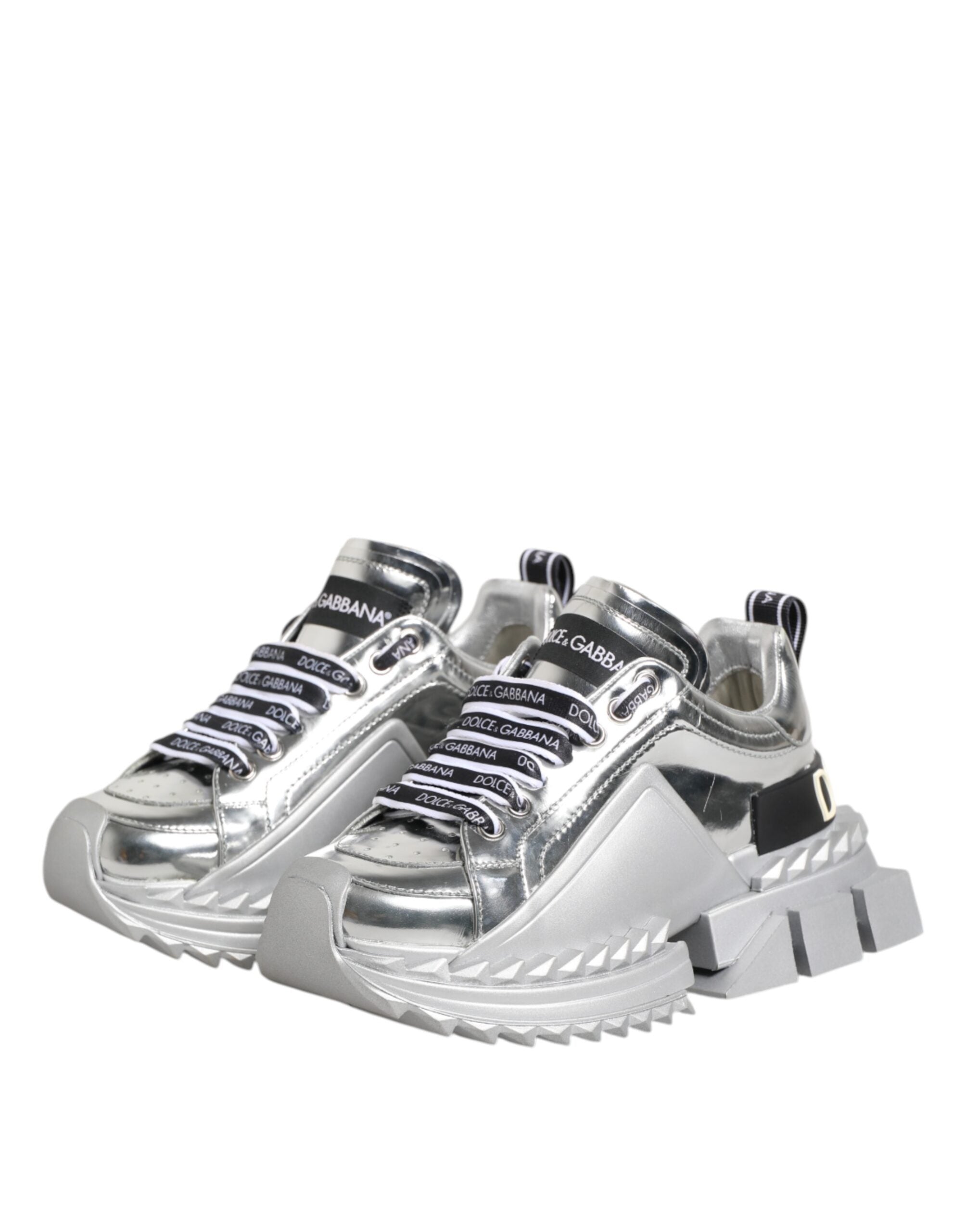 Dolce & Gabbana Silberne Leder Super Queen Sneakers Schuhe-4