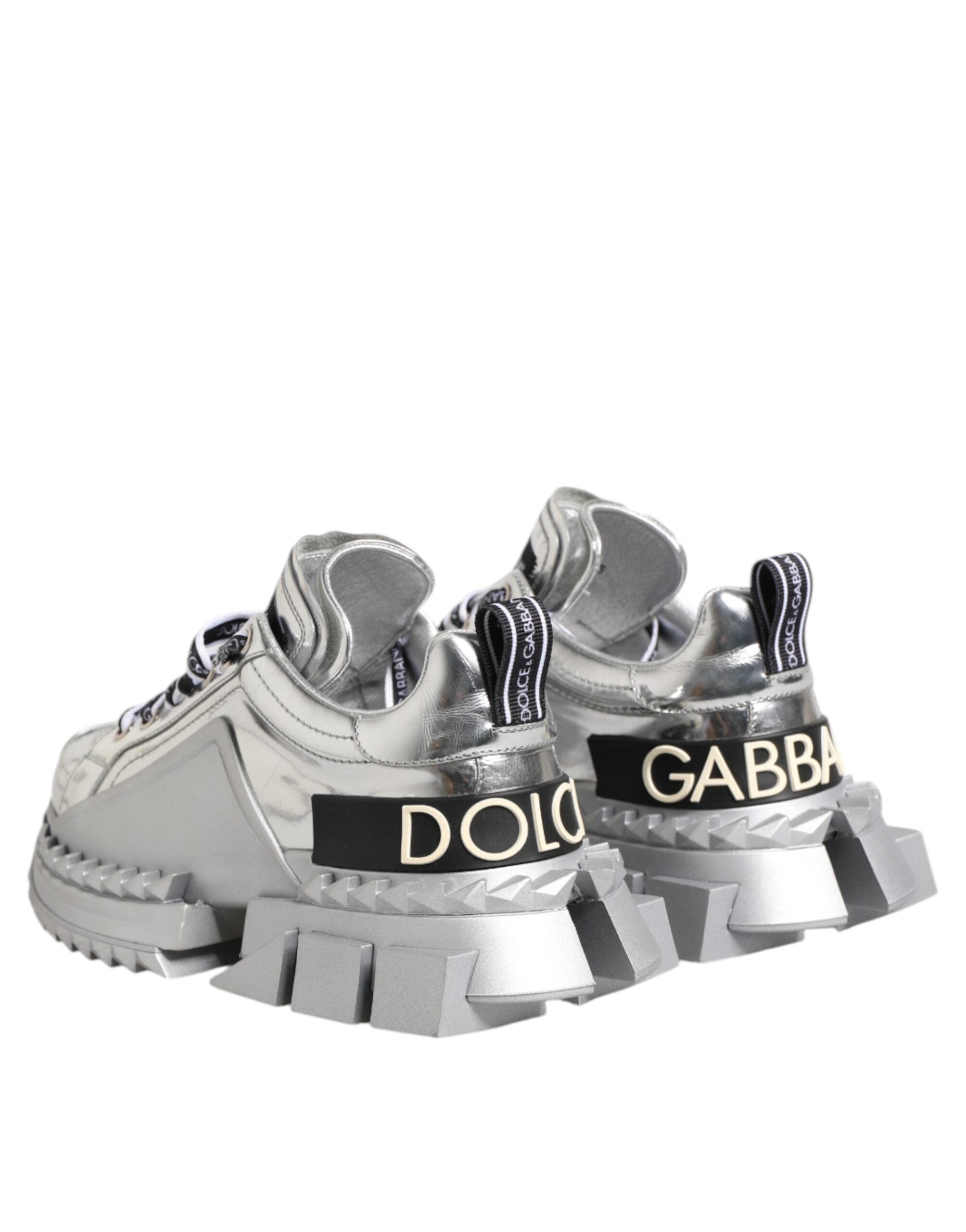 Dolce & Gabbana Silberne Leder Super Queen Sneakers Schuhe-5