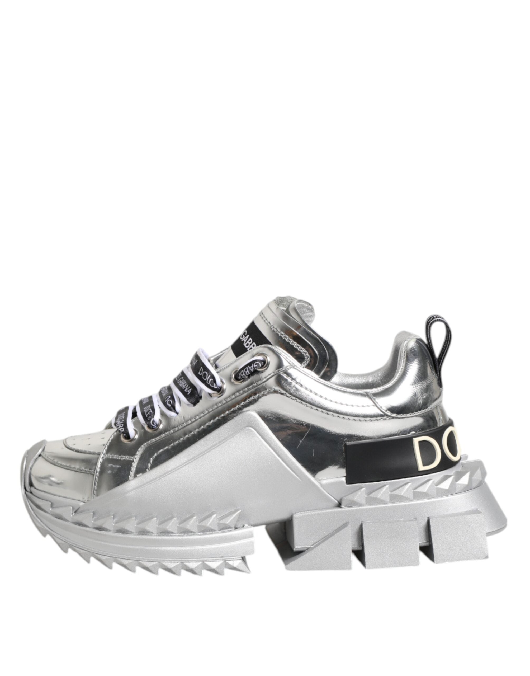 Dolce & Gabbana Silberne Leder Super Queen Sneakers Schuhe-6